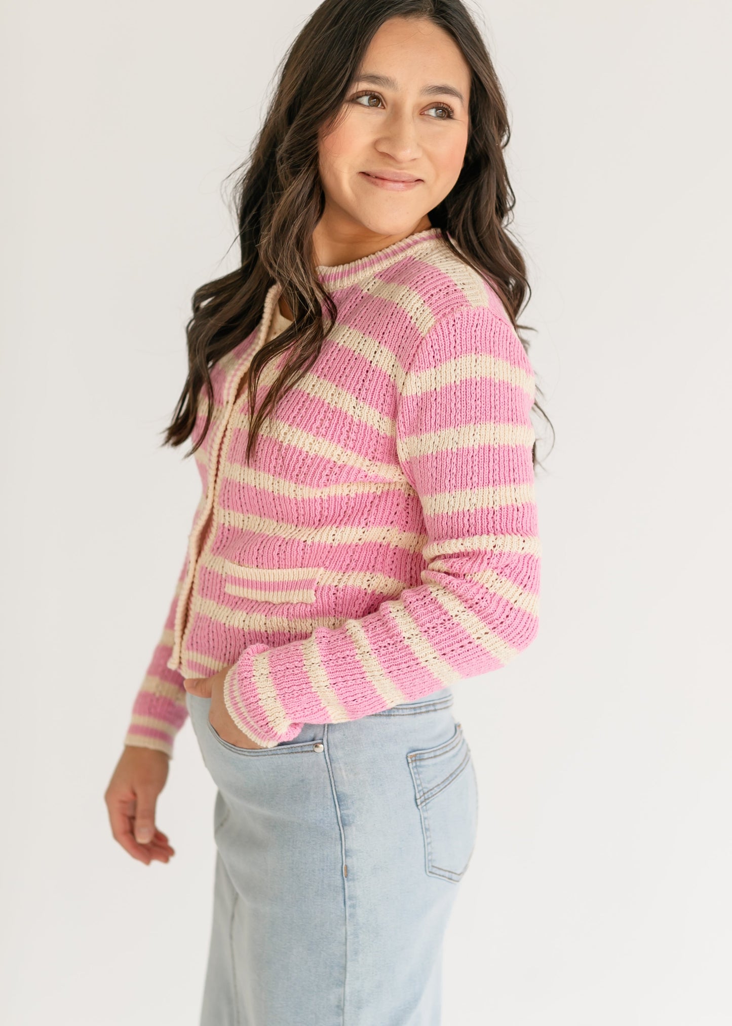 Edolie Pink Striped Button Up Cardigan - FINAL SALE