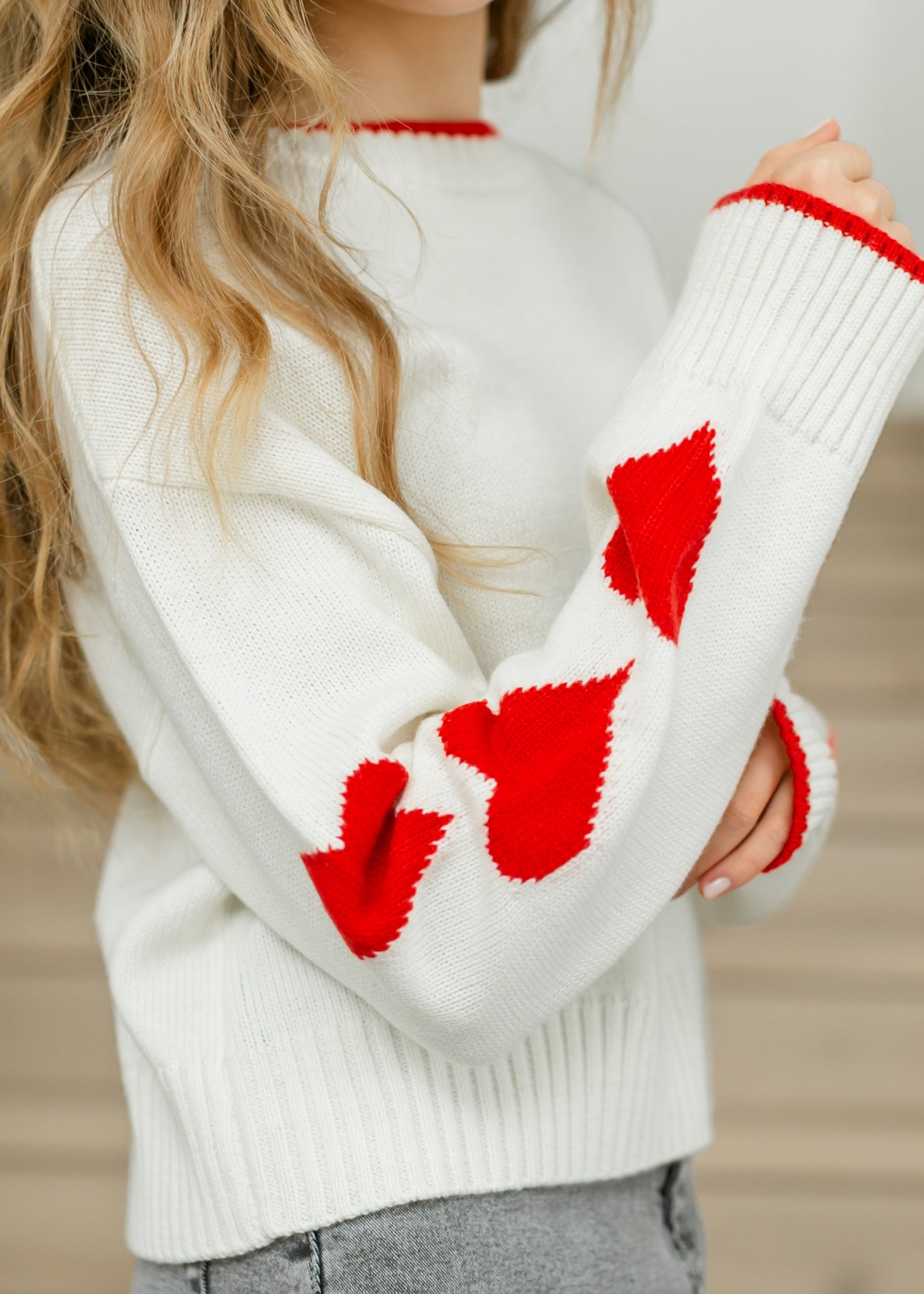 elan Crewneck Heart Sleeve Sweater