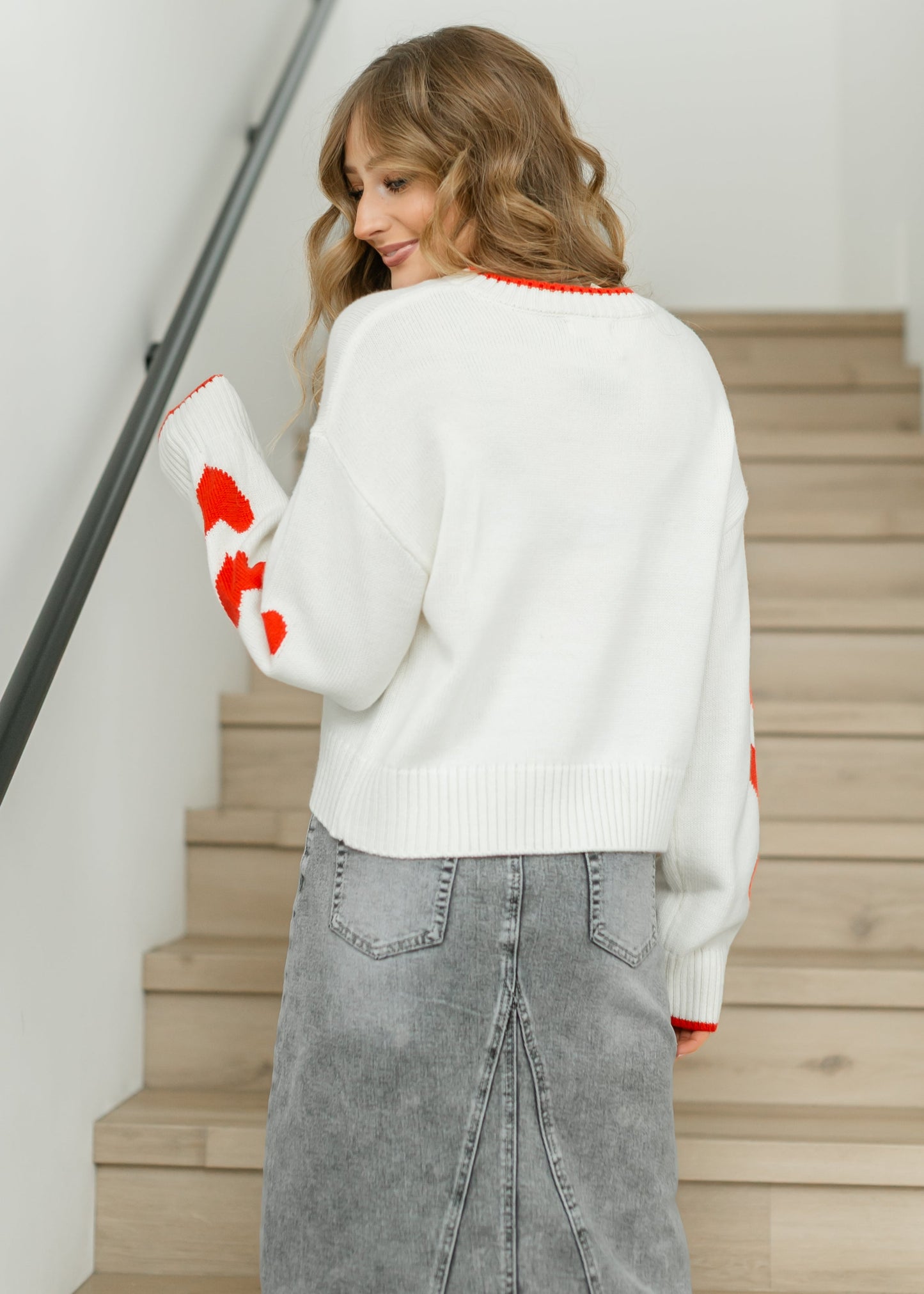 elan Crewneck Heart Sleeve Sweater