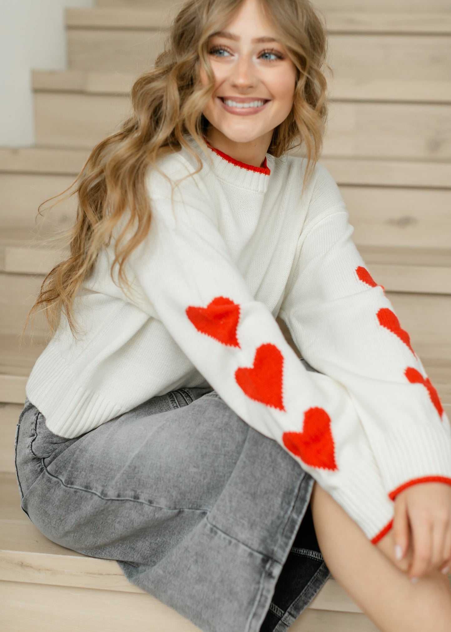 elan Crewneck Heart Sleeve Sweater