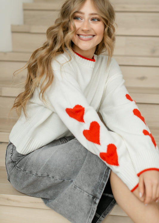 elan Crewneck Heart Sleeve Sweater