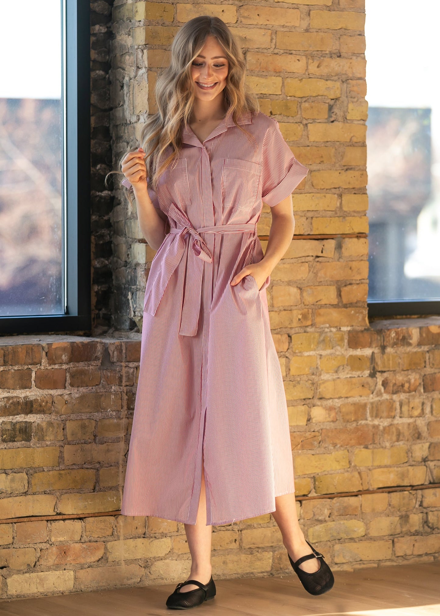 elan Red Striped Midi Dress