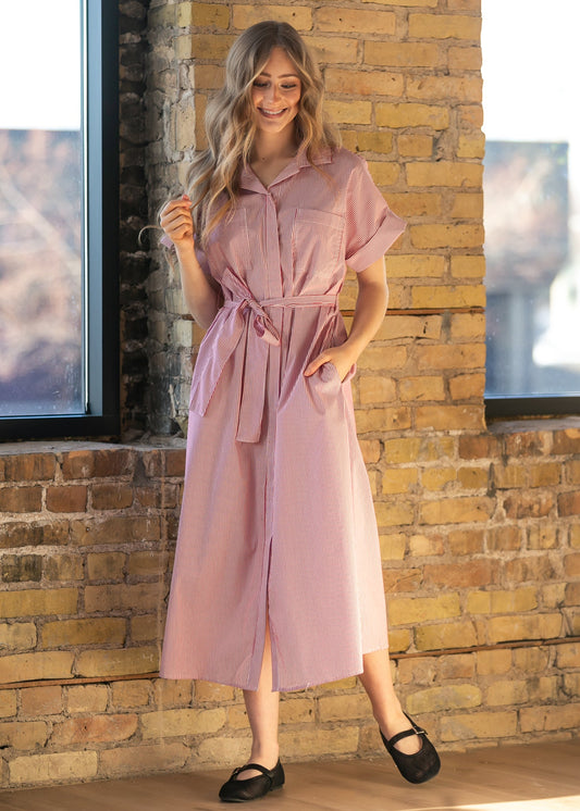 elan Red Striped Midi Dress