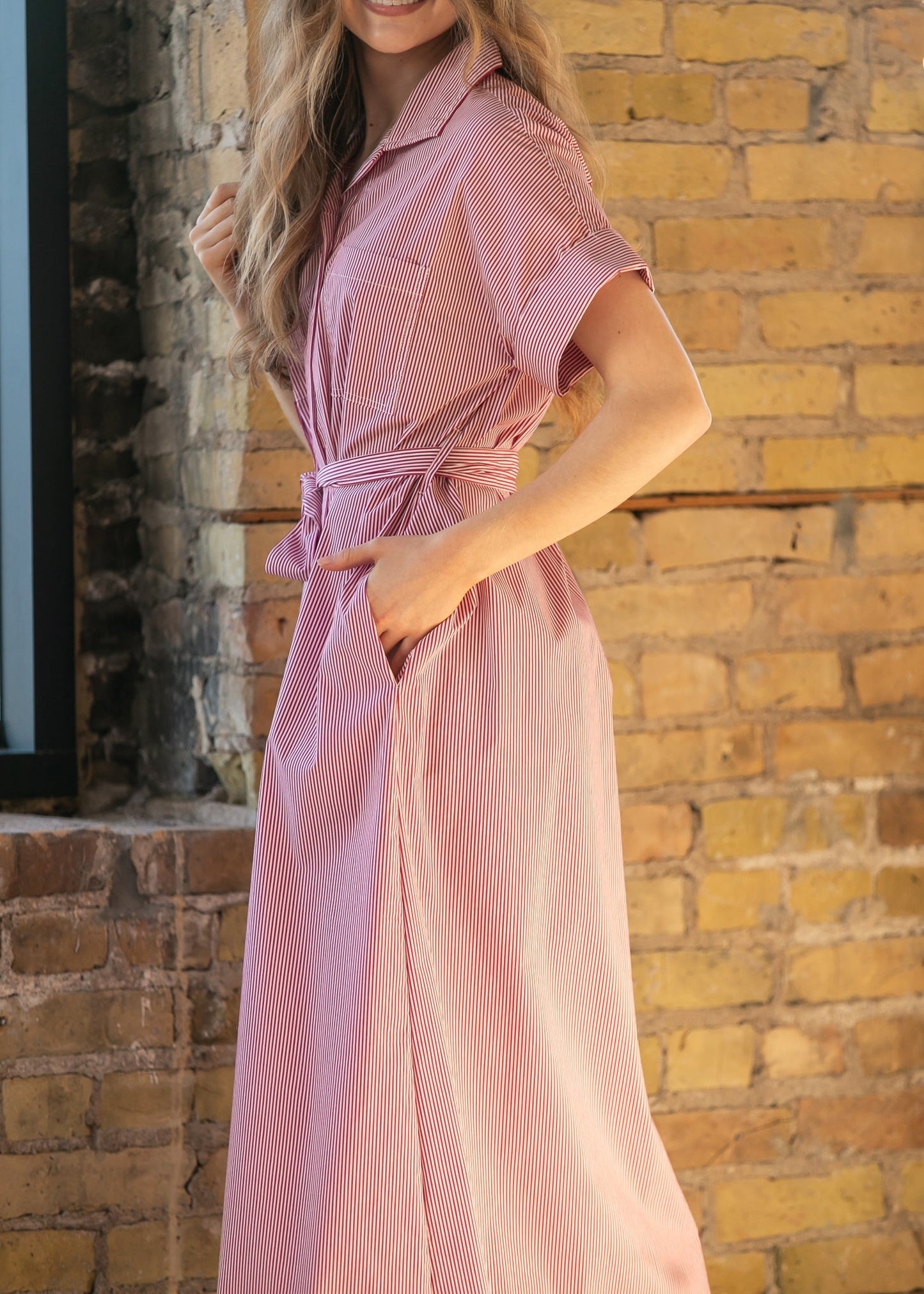 elan Red Striped Midi Dress