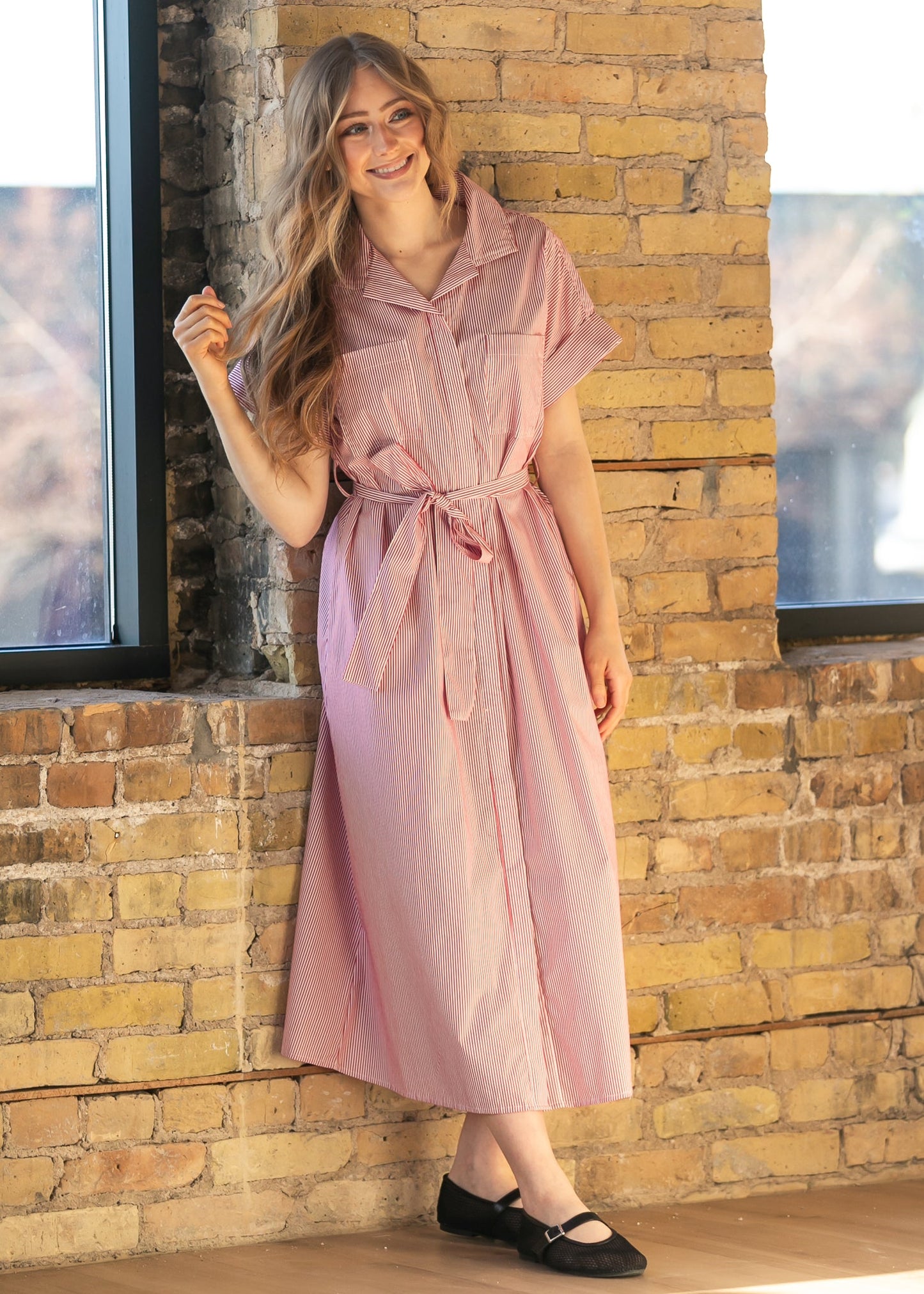 elan Red Striped Midi Dress