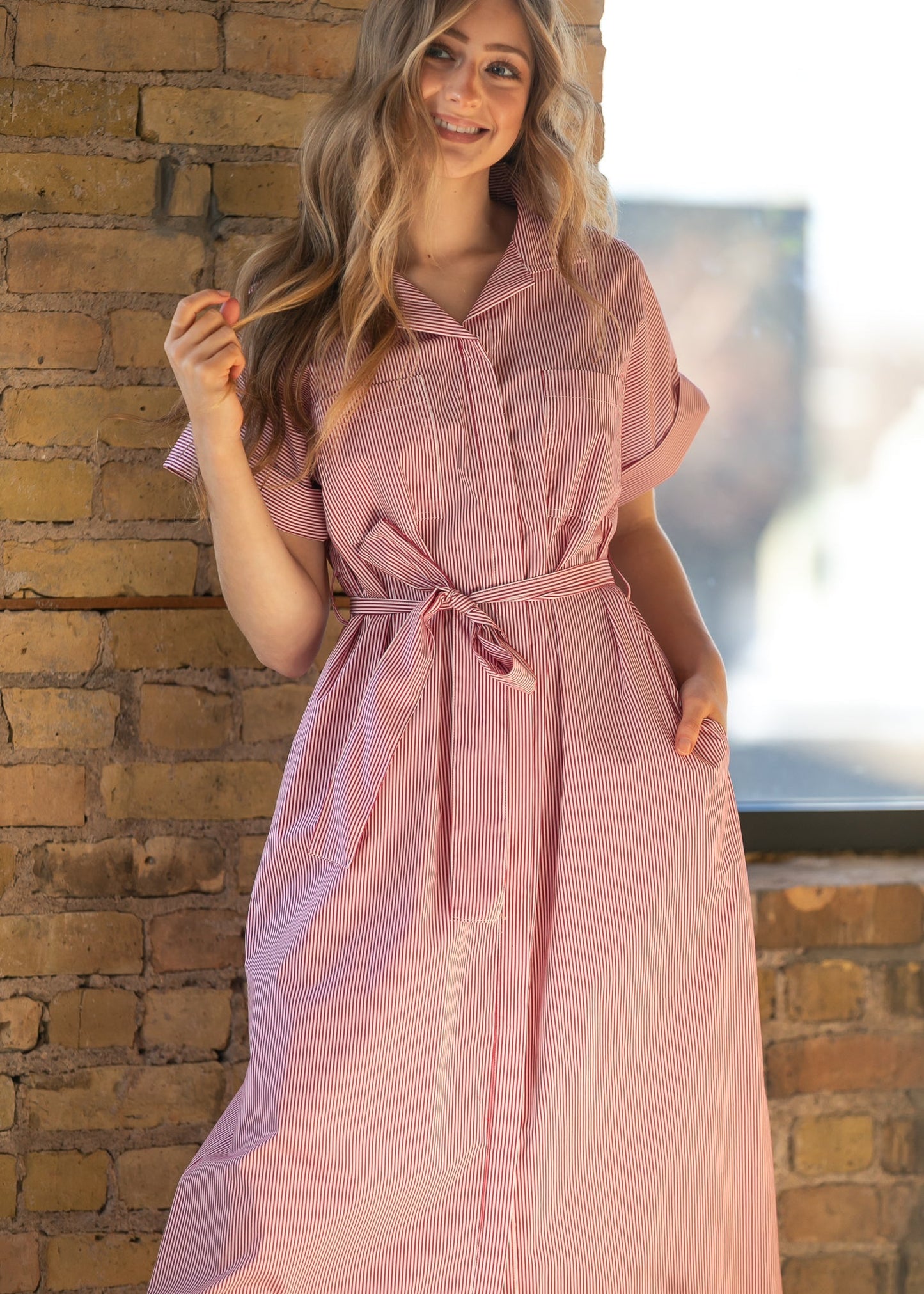 elan Red Striped Midi Dress