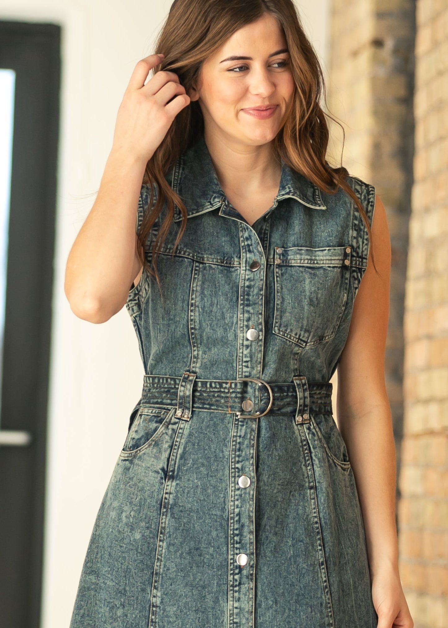 elan Sleeveless Belted Button Up Maxi Dress
