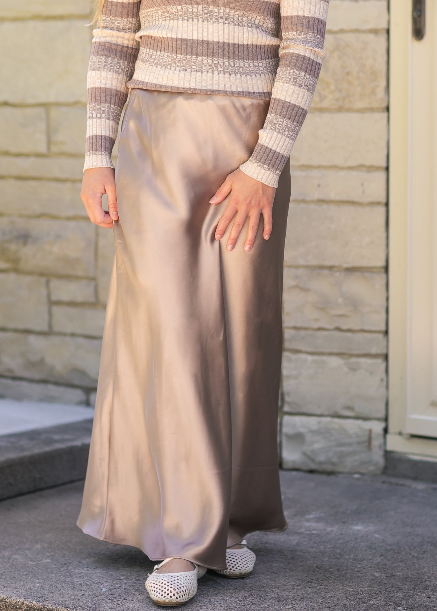Elastic Waist Satin Maxi Skirt