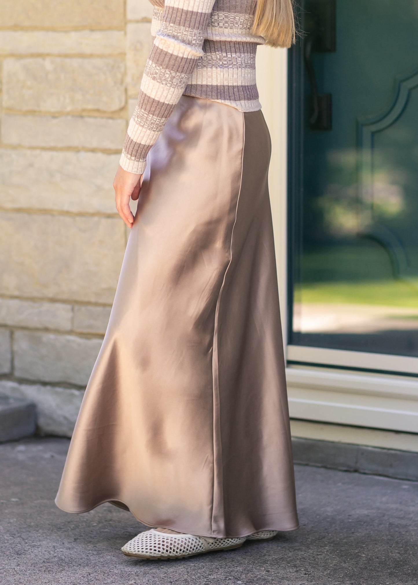 Elastic Waist Satin Maxi Skirt