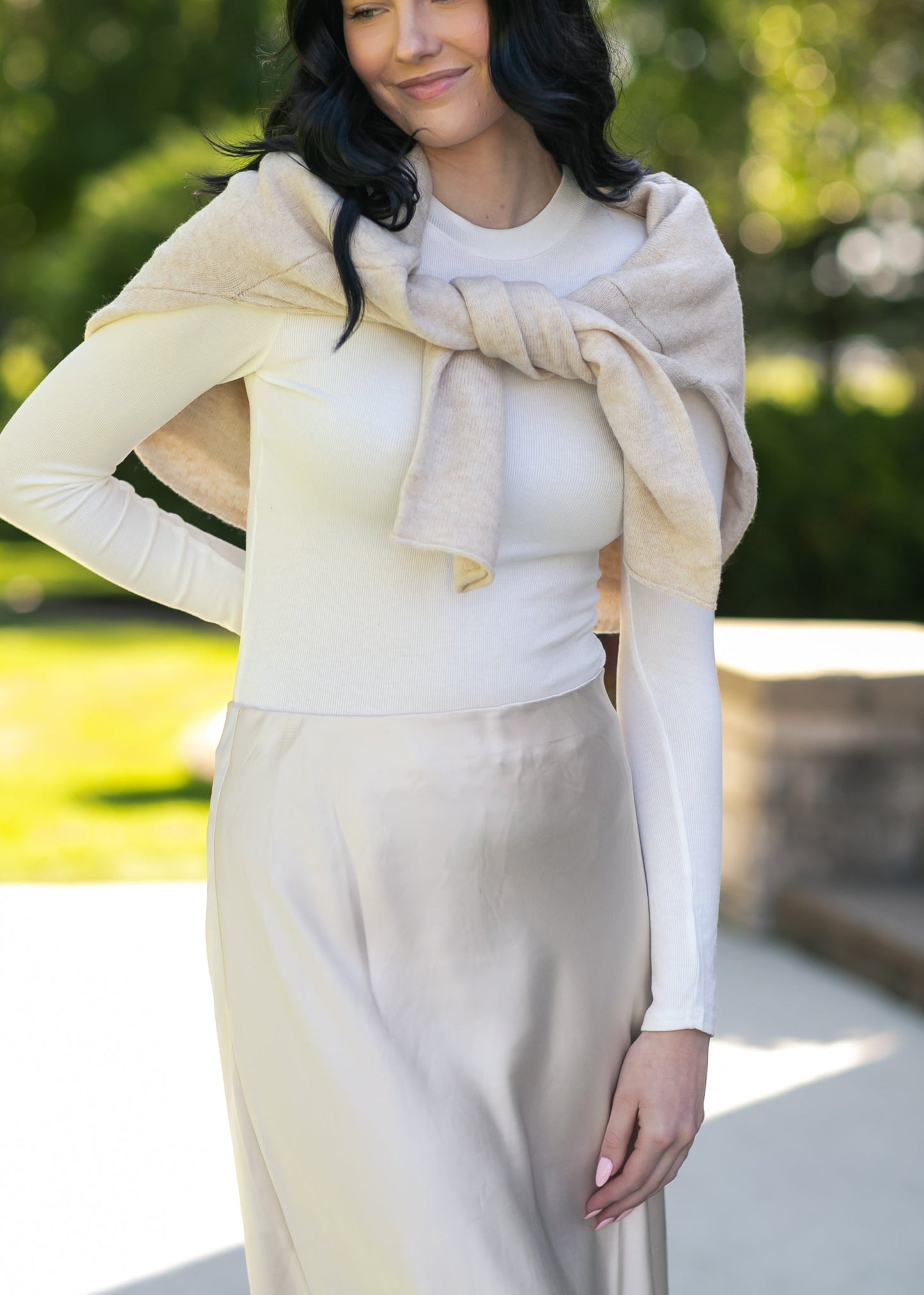 Elastic Waist Satin Maxi Skirt
