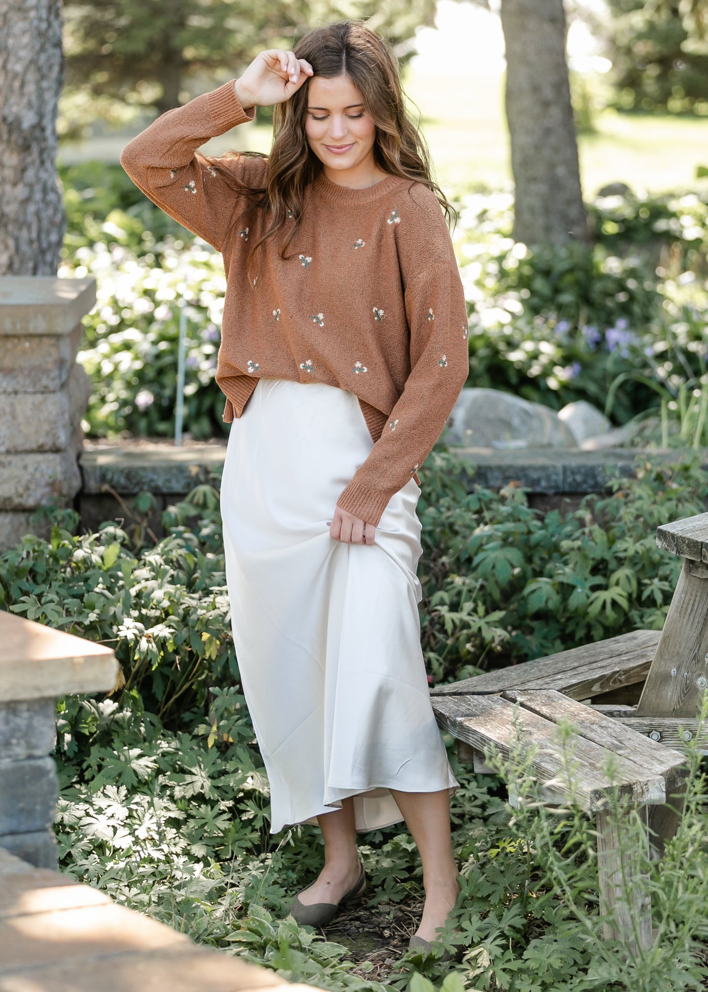 Elastic Waist Satin Maxi Skirt