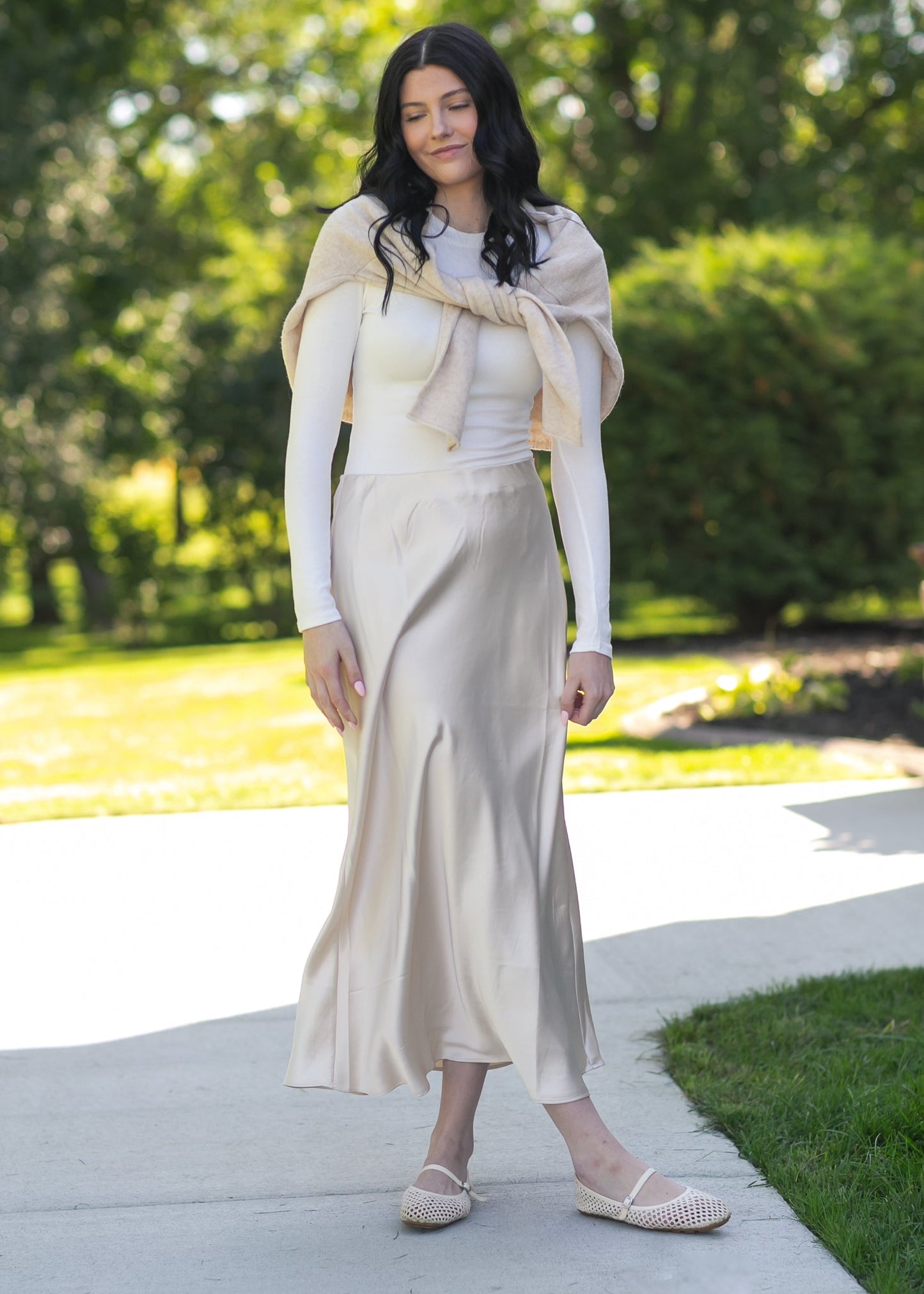 Elastic Waist Satin Maxi Skirt