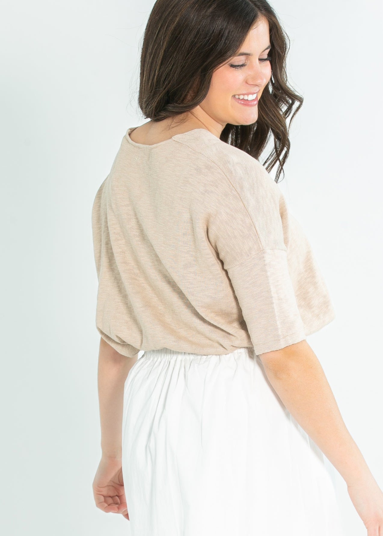Eliza Drop Shoulder Cotton Slub V-neck Tee - FINAL SALE