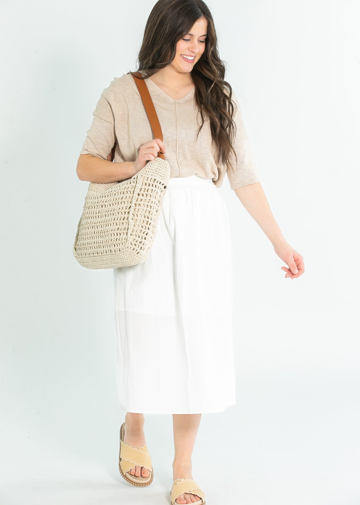 Eliza Drop Shoulder Cotton Slub V-neck Tee - FINAL SALE