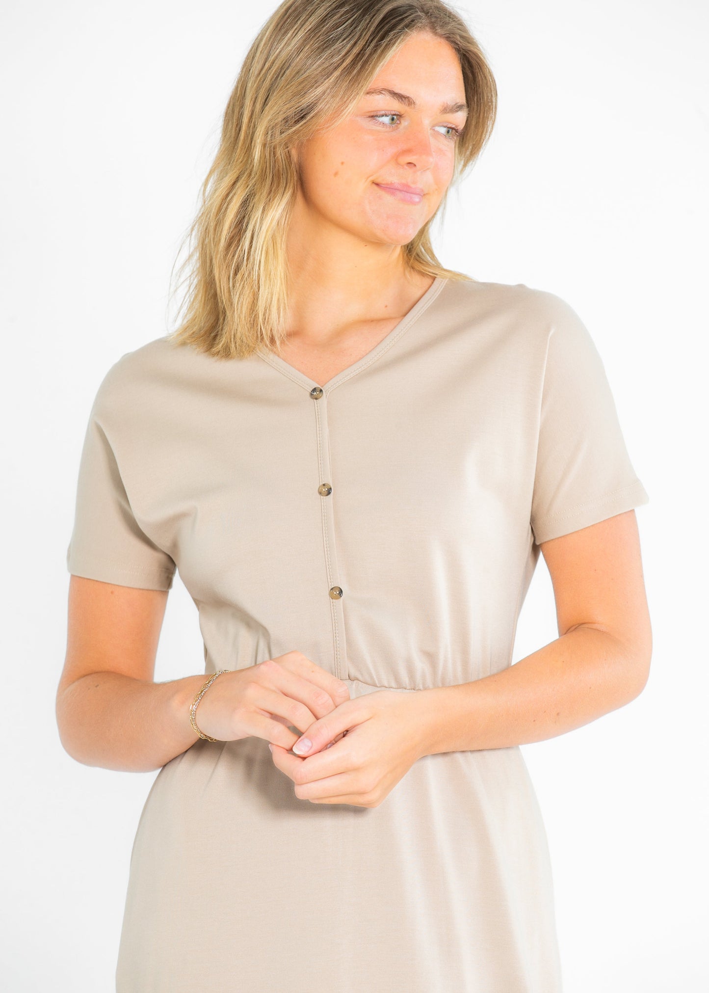Ella Taupe Cinched Waist Maxi Dress