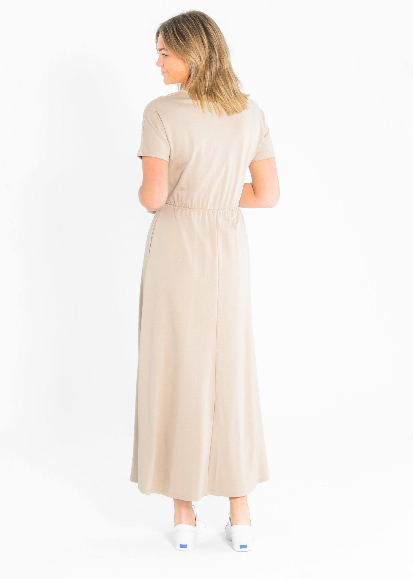 Ella Taupe Cinched Waist Maxi Dress