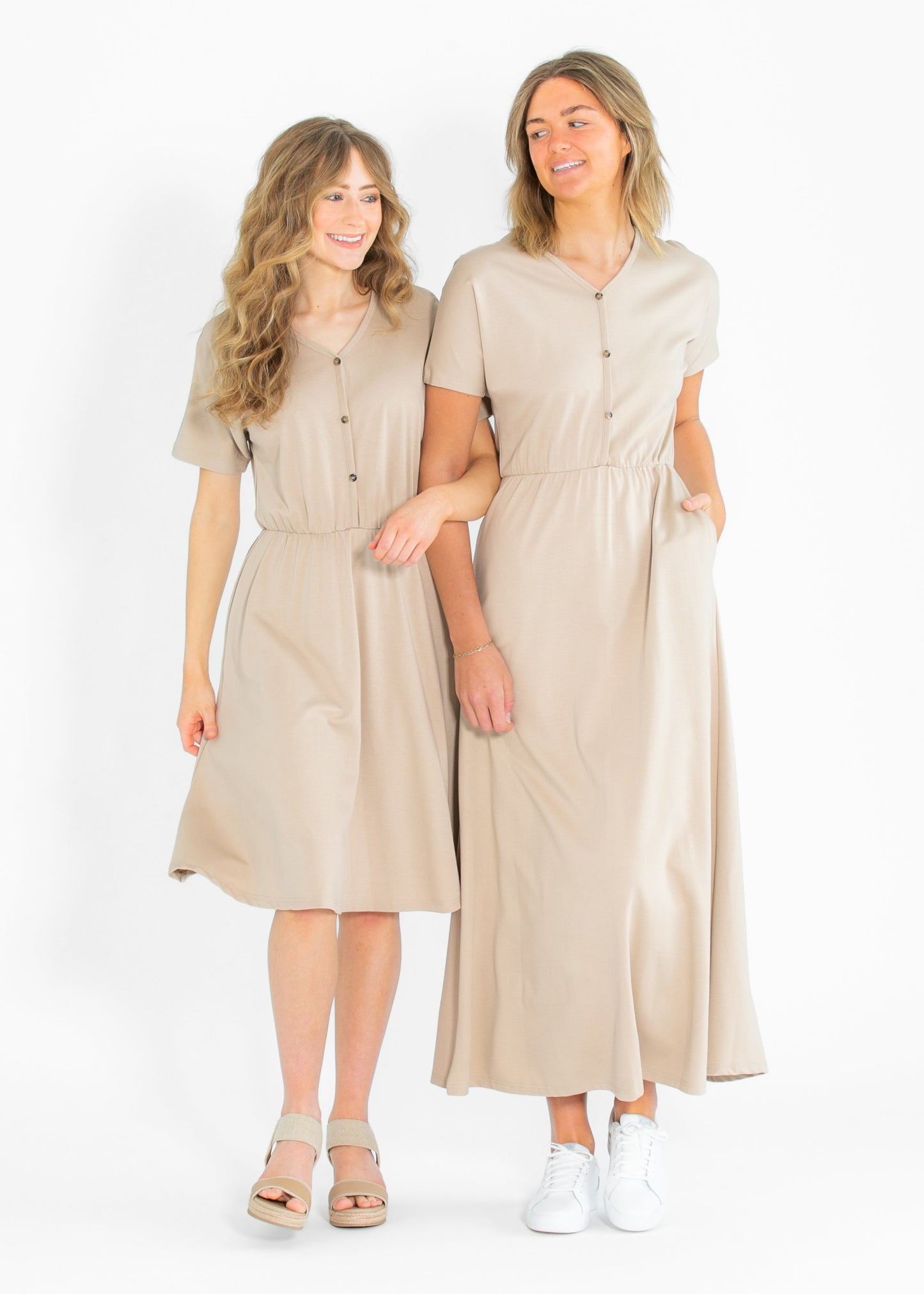 Ella Taupe Cinched Waist Maxi Dress