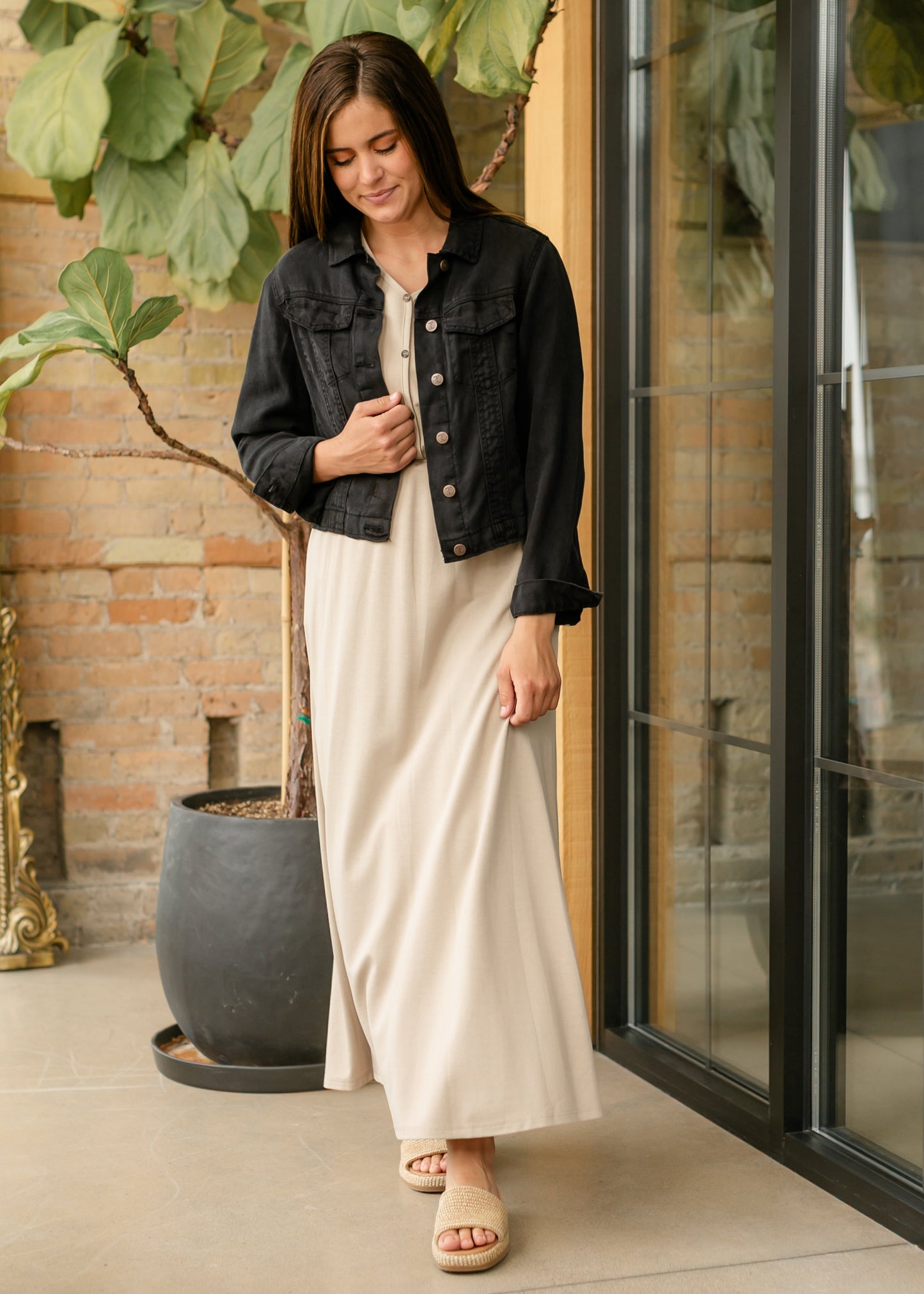 Ella Taupe Cinched Waist Maxi Dress