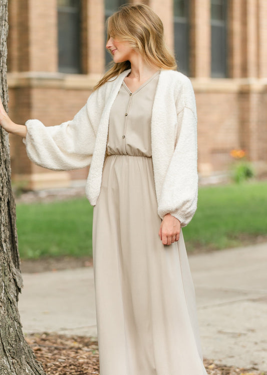 Ella Taupe Cinched Waist Maxi Dress
