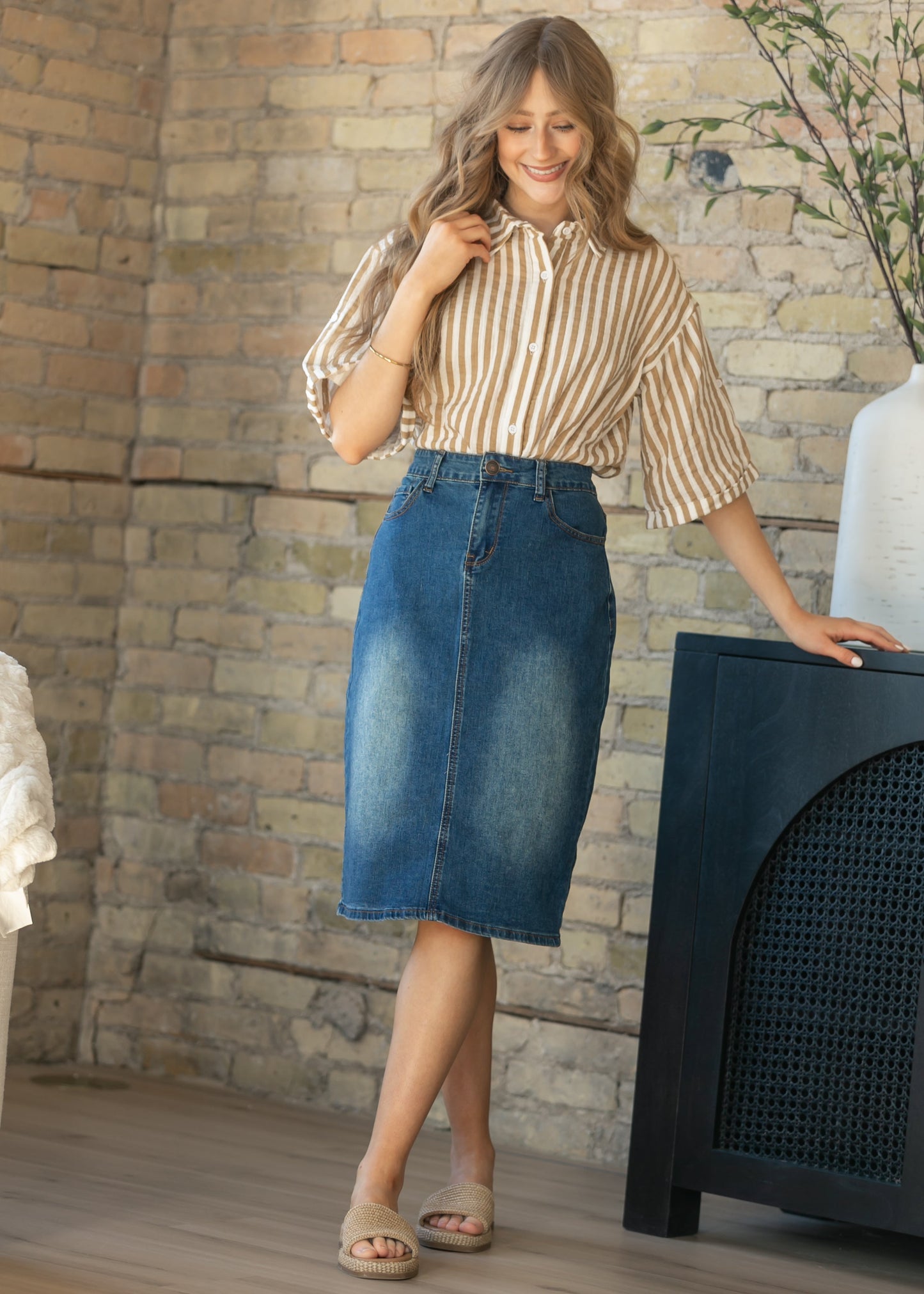 Elliot Dark Wash Denim Midi Skirt