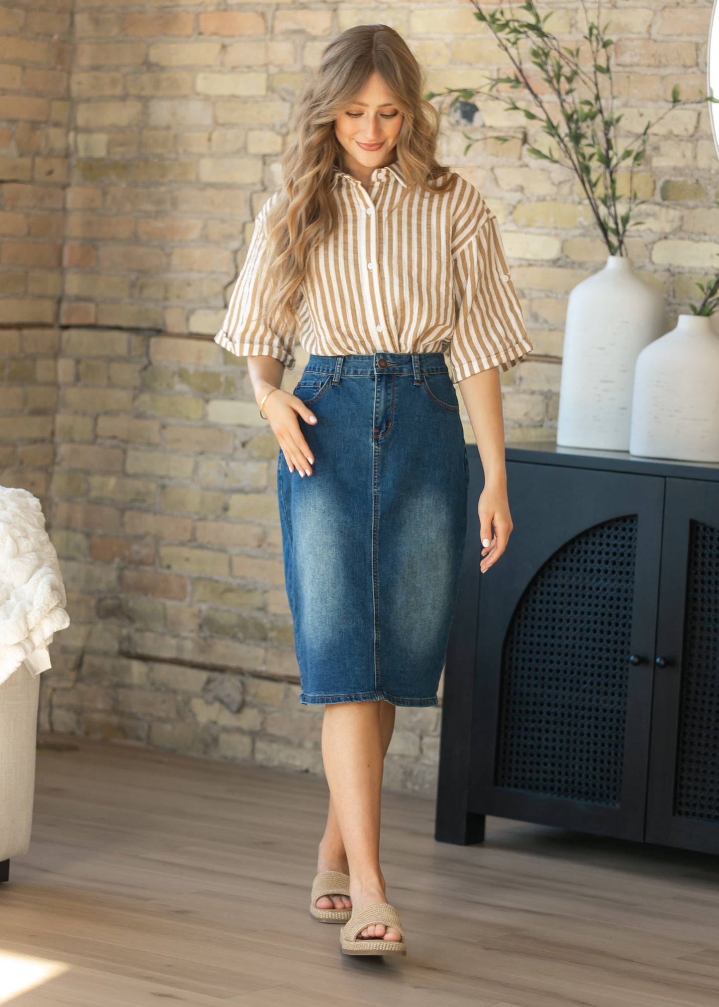 Elliot Dark Wash Denim Midi Skirt