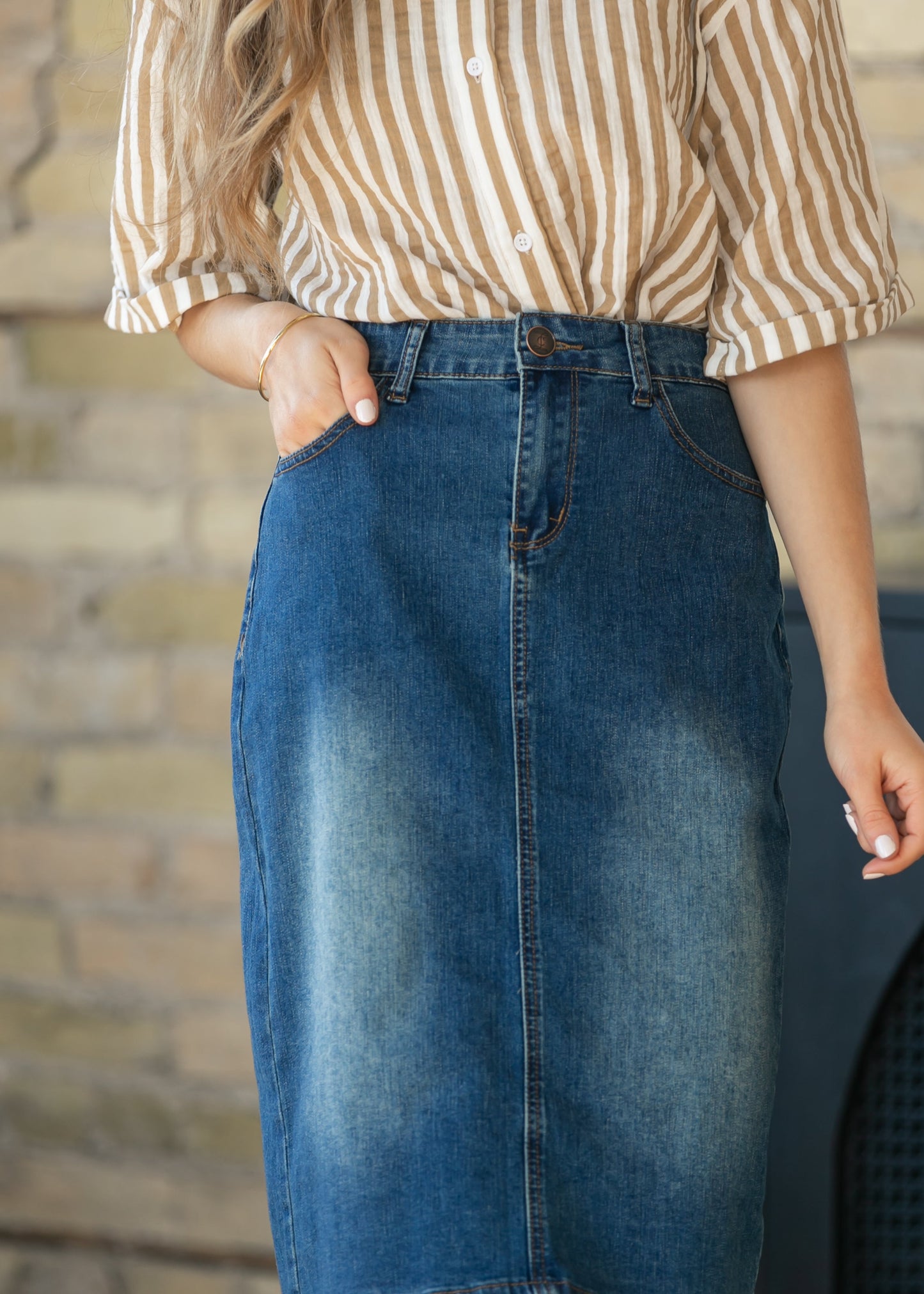 Elliot Dark Wash Denim Midi Skirt