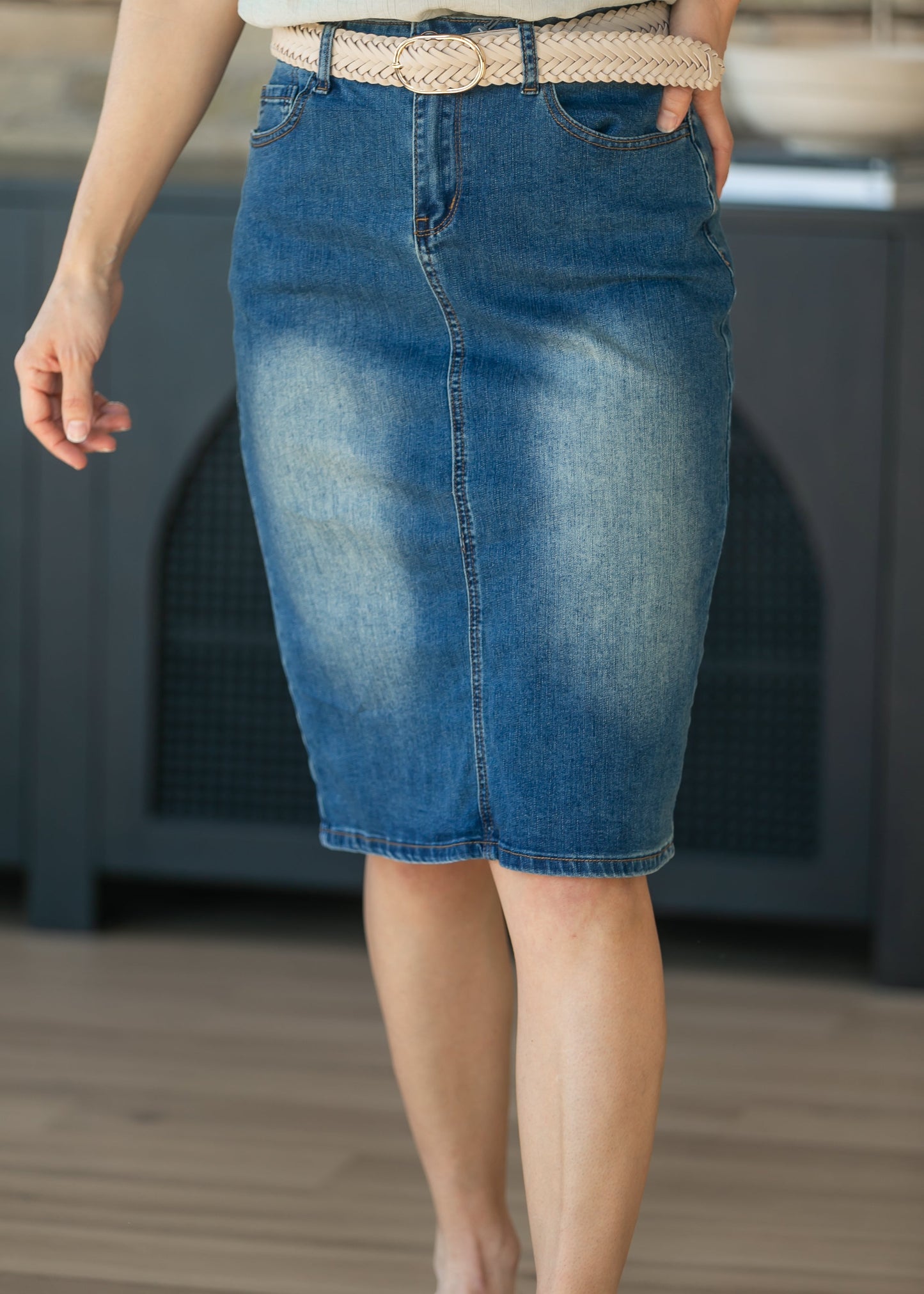 Elliot Dark Wash Denim Midi Skirt