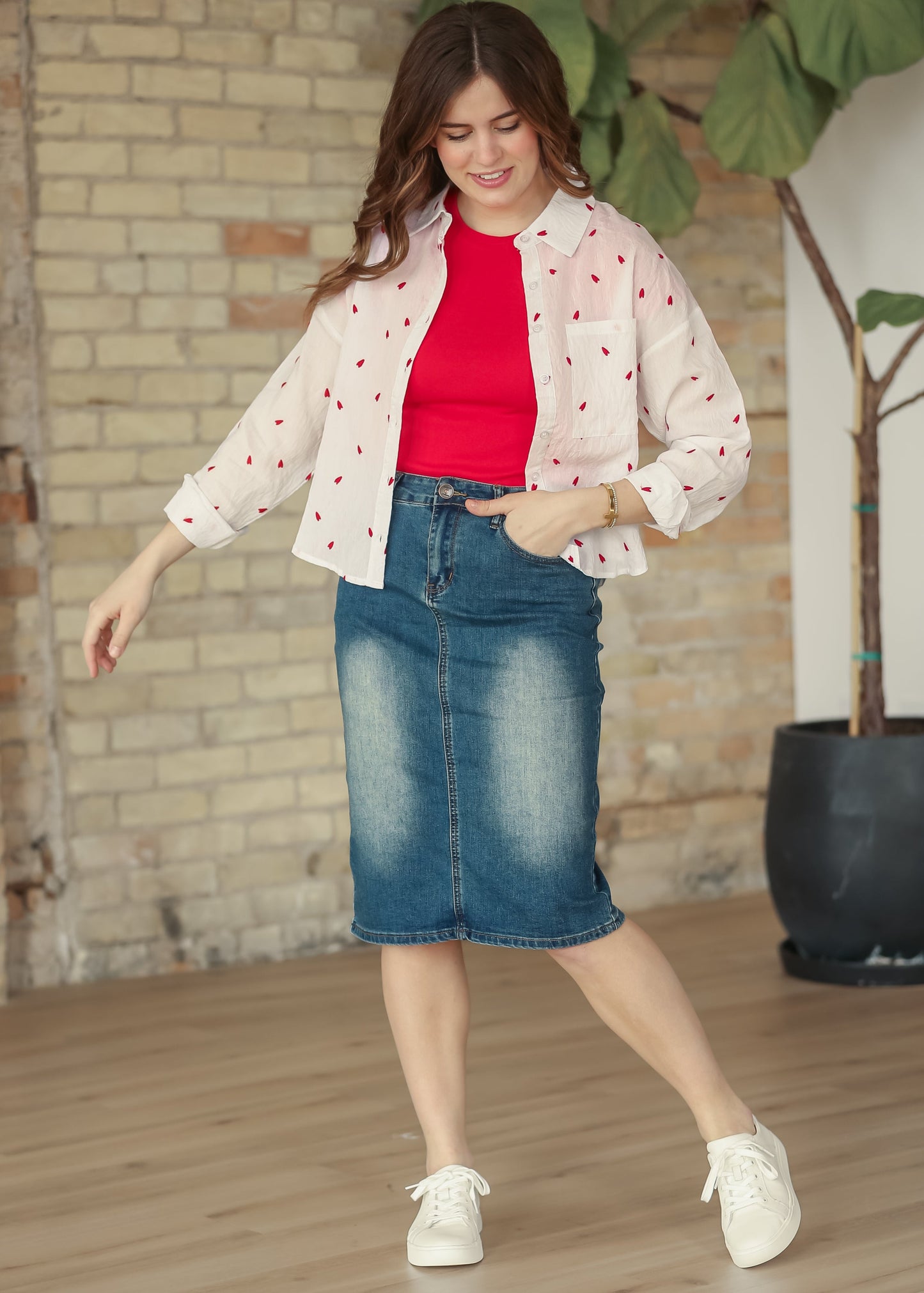 Elliot Dark Wash Denim Midi Skirt