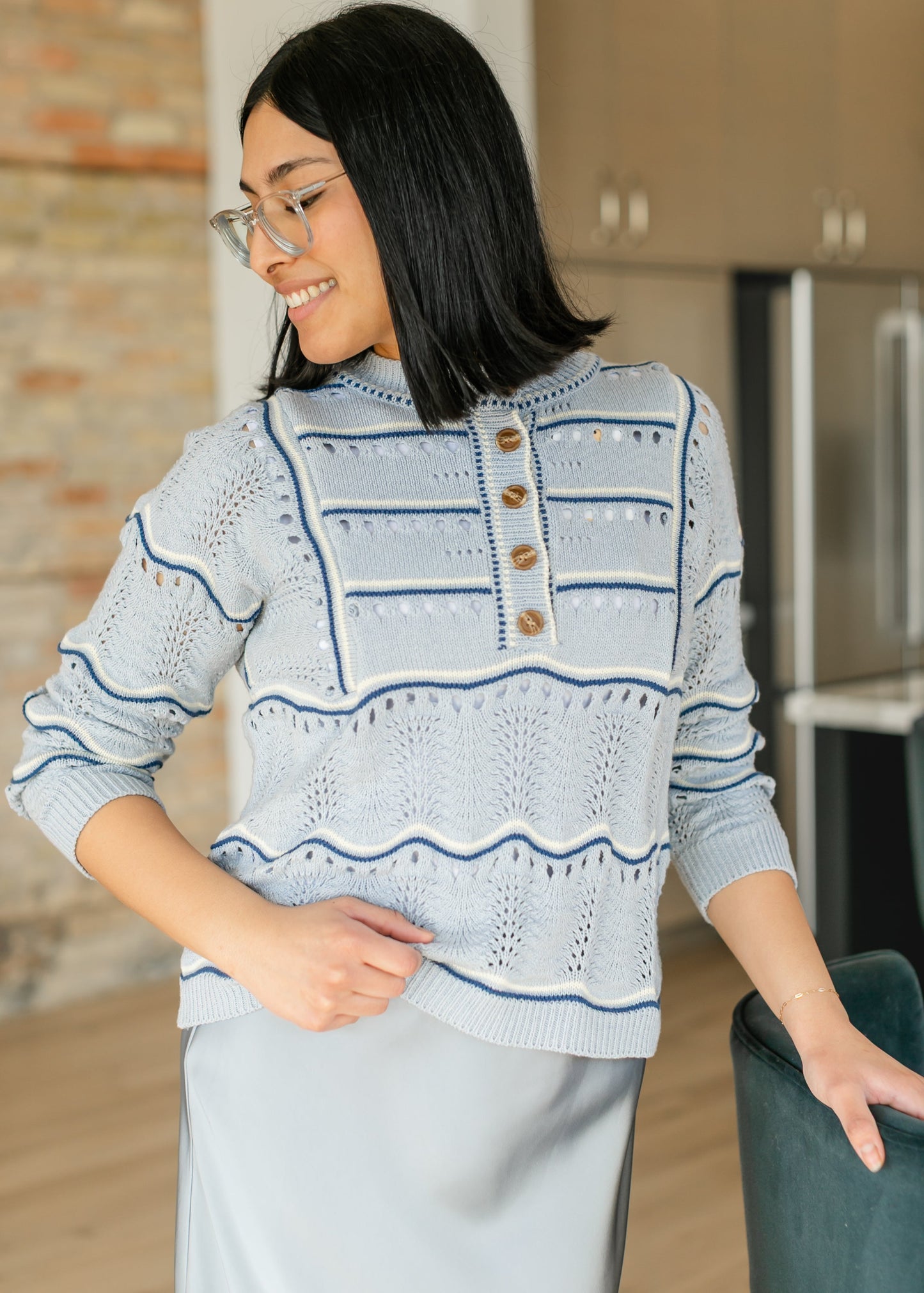 Heartloom® Elora Blue Quarter Button Sweater - FINAL SALE