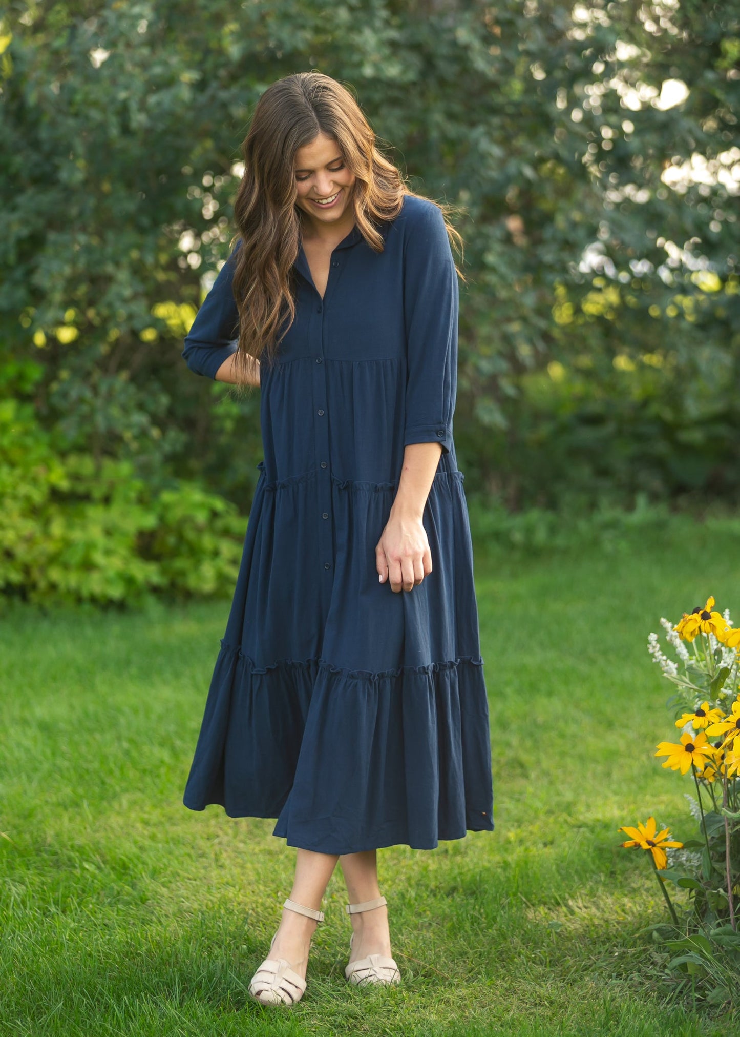 Elsie Button Front Midi Dress