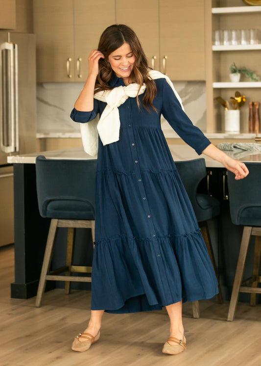 Elsie Button Front Midi Dress