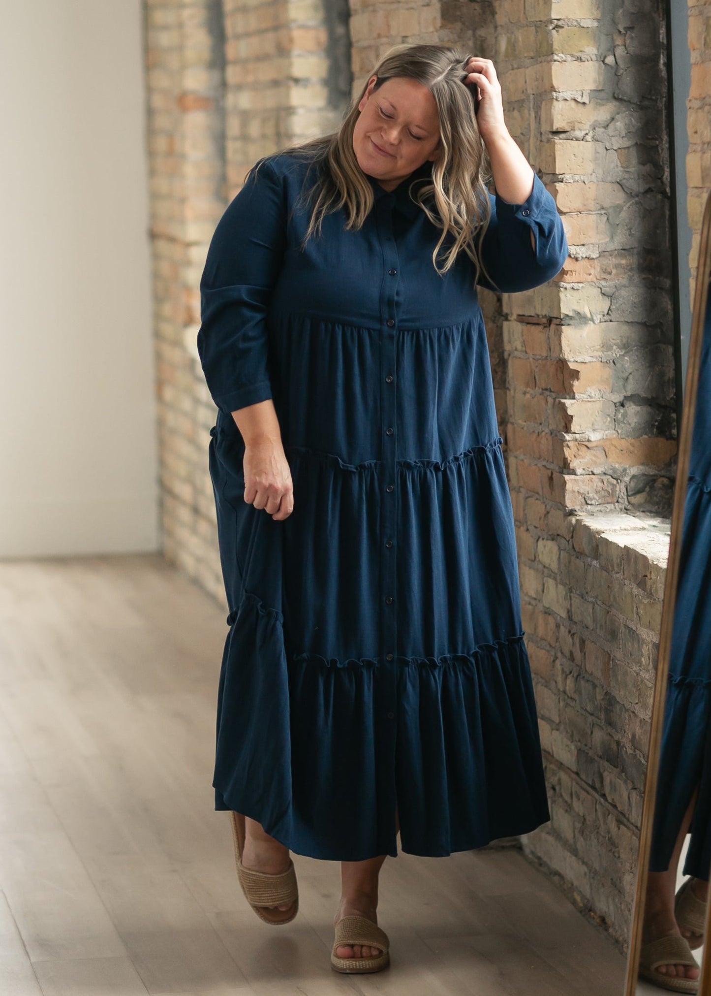 Elsie Button Front Midi Dress