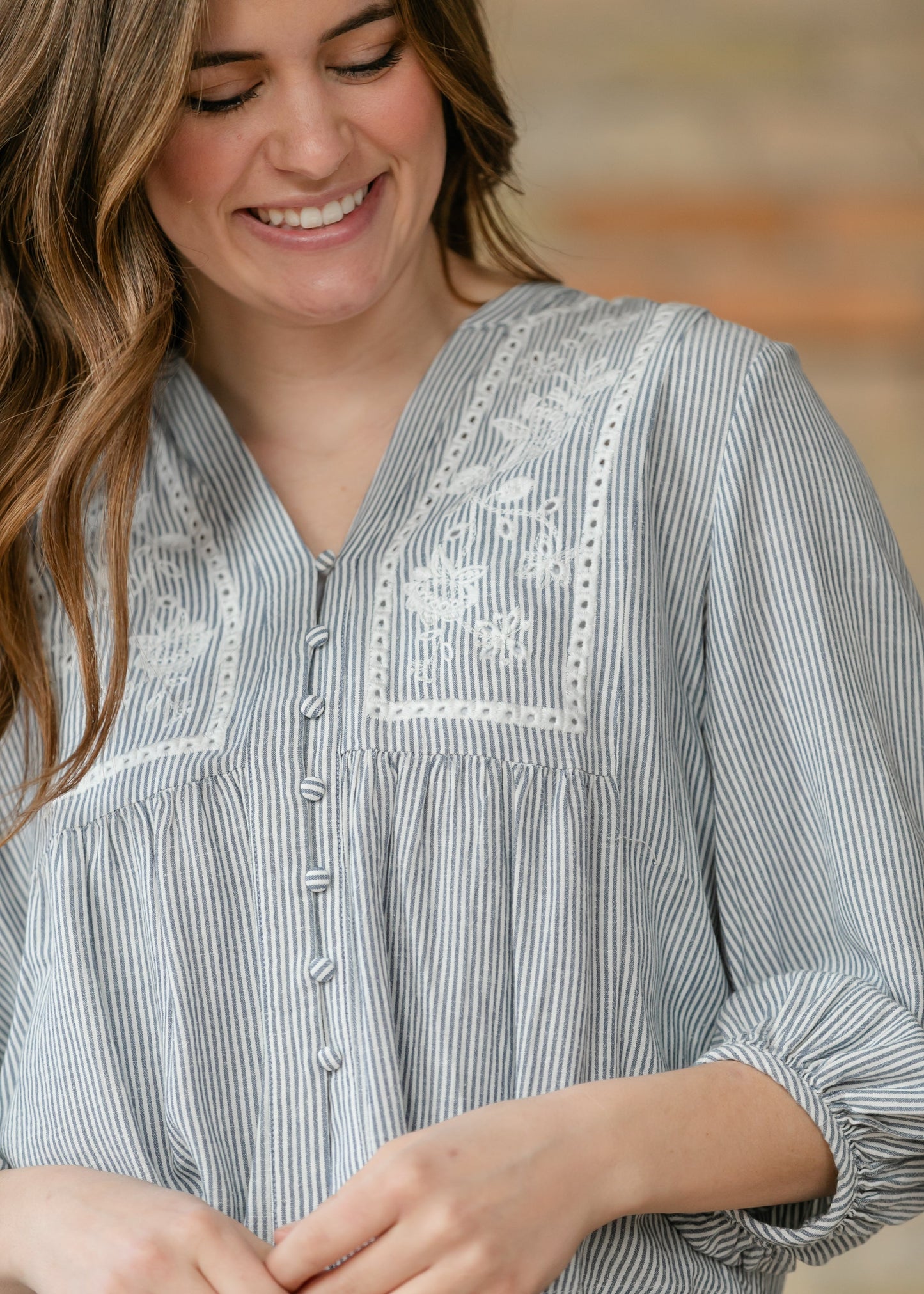Embroidered Button Up Woven Top