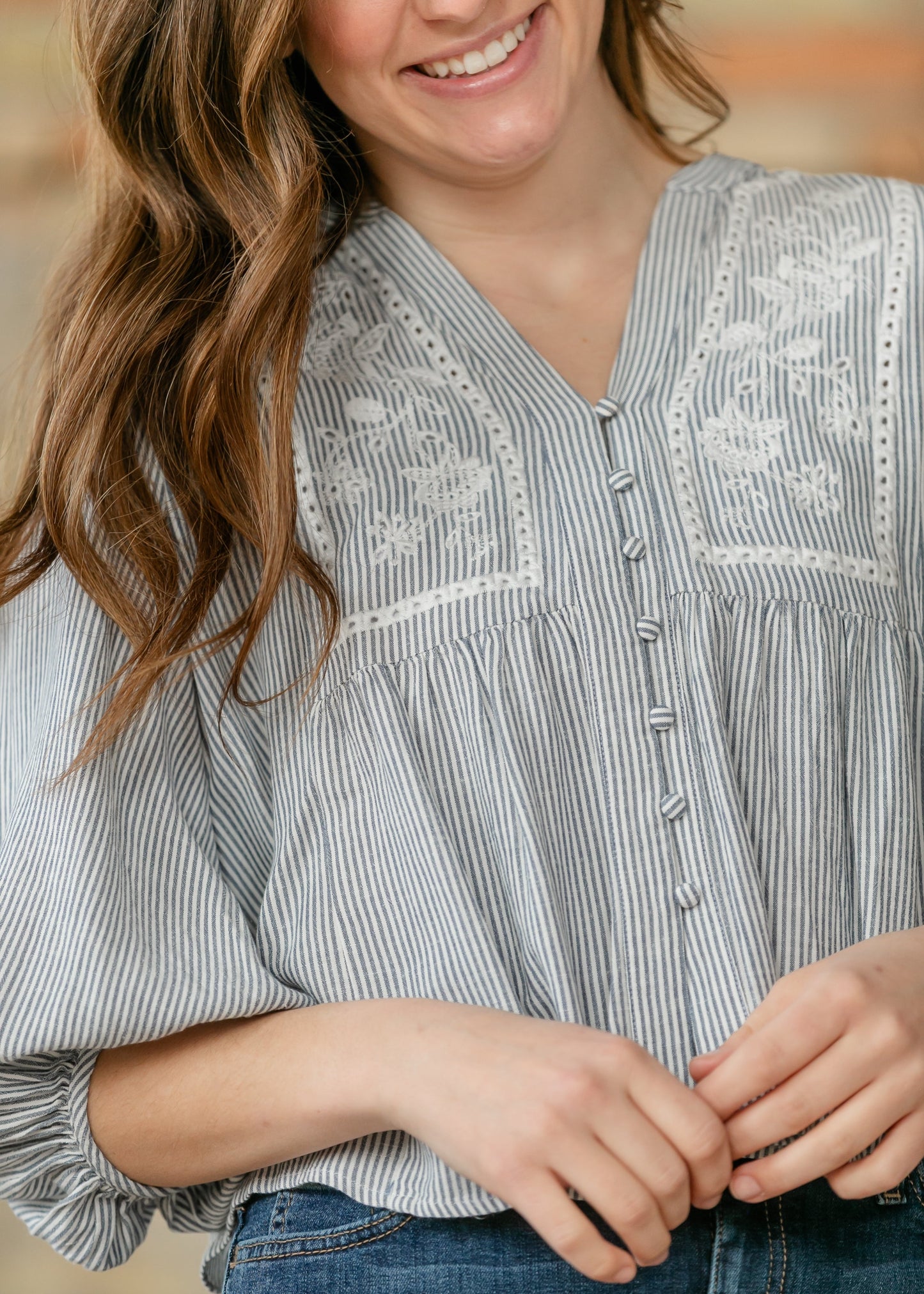 Embroidered Button Up Woven Top