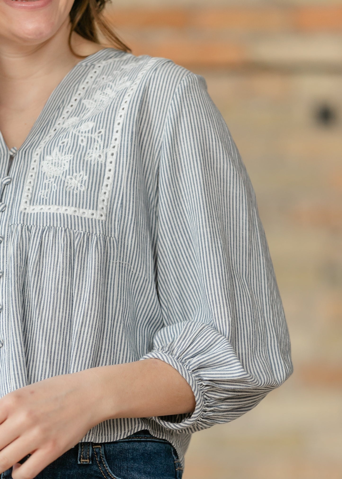Embroidered Button Up Woven Top