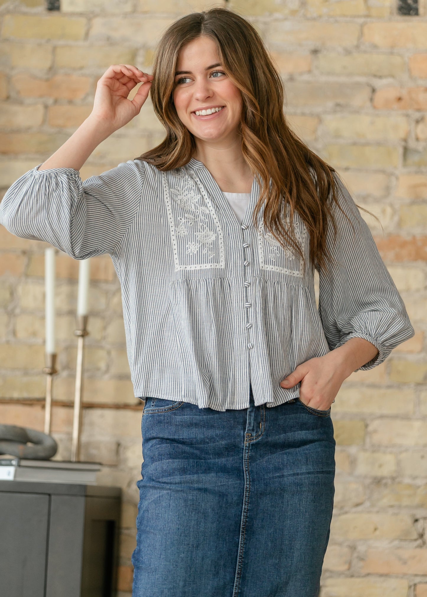 Embroidered Button Up Woven Top