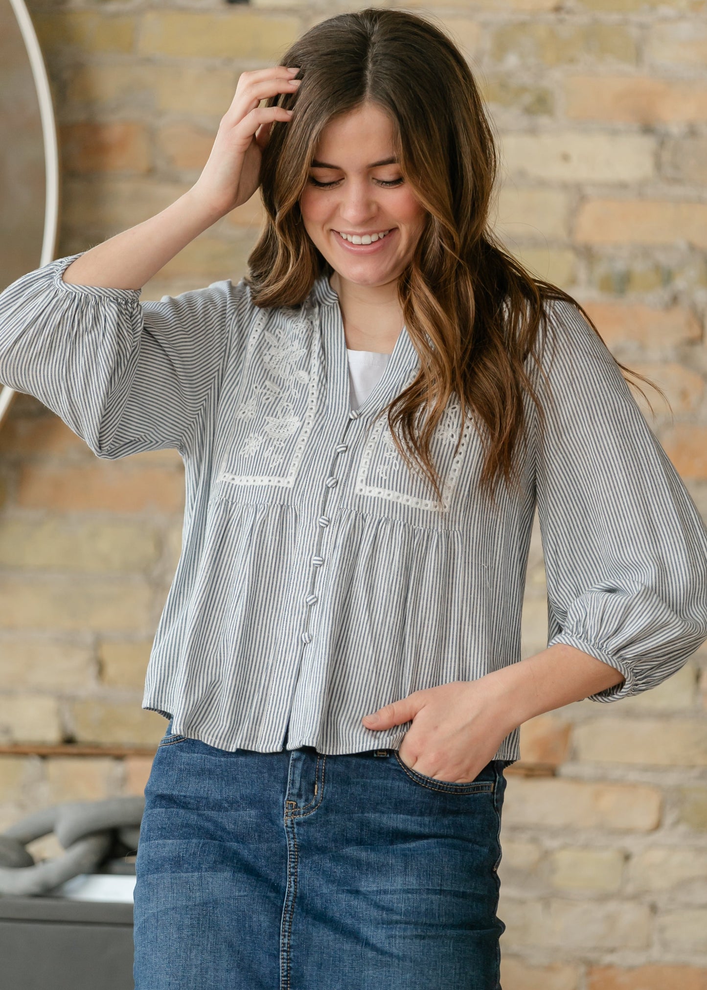 Embroidered Button Up Woven Top