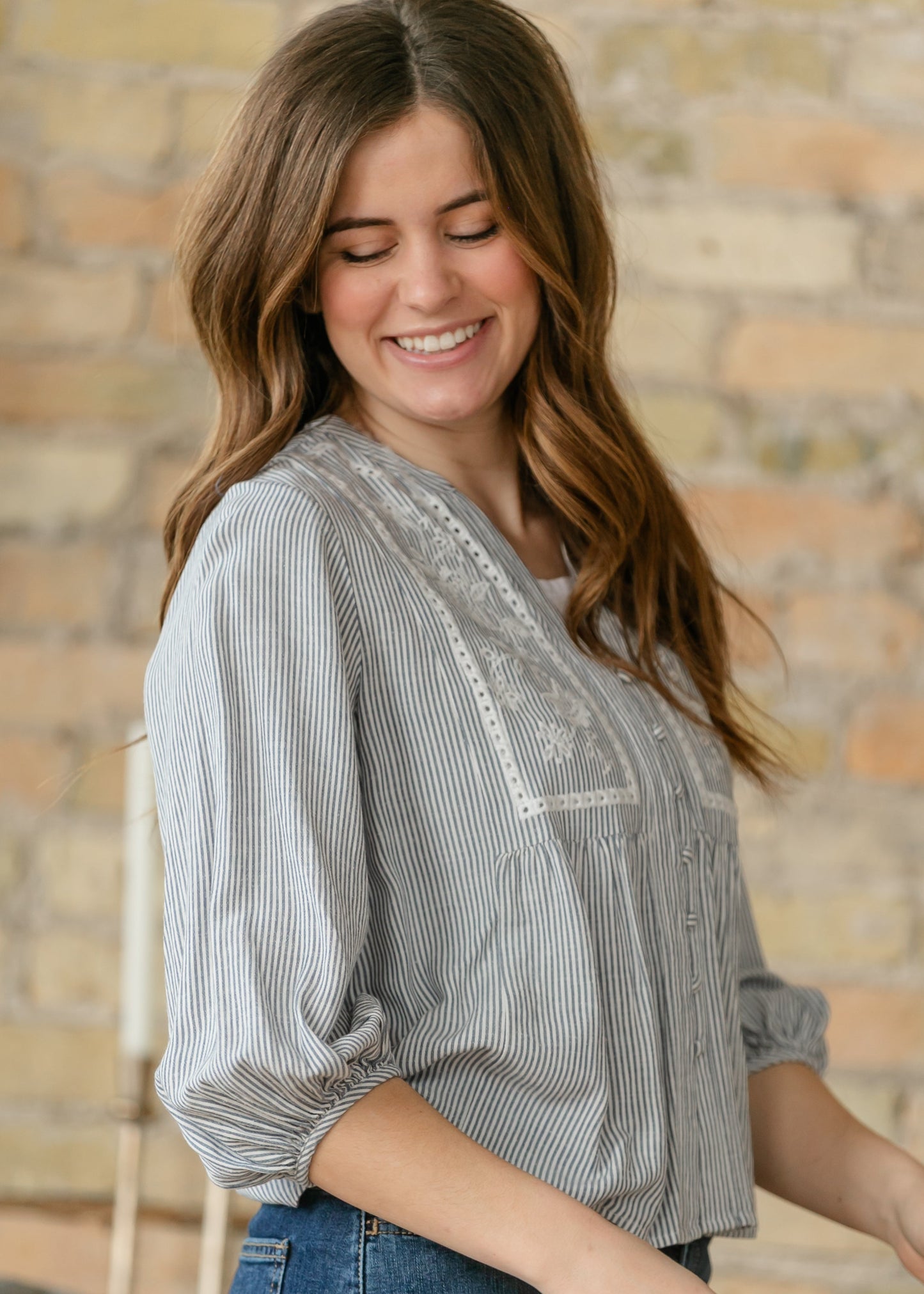 Embroidered Button Up Woven Top