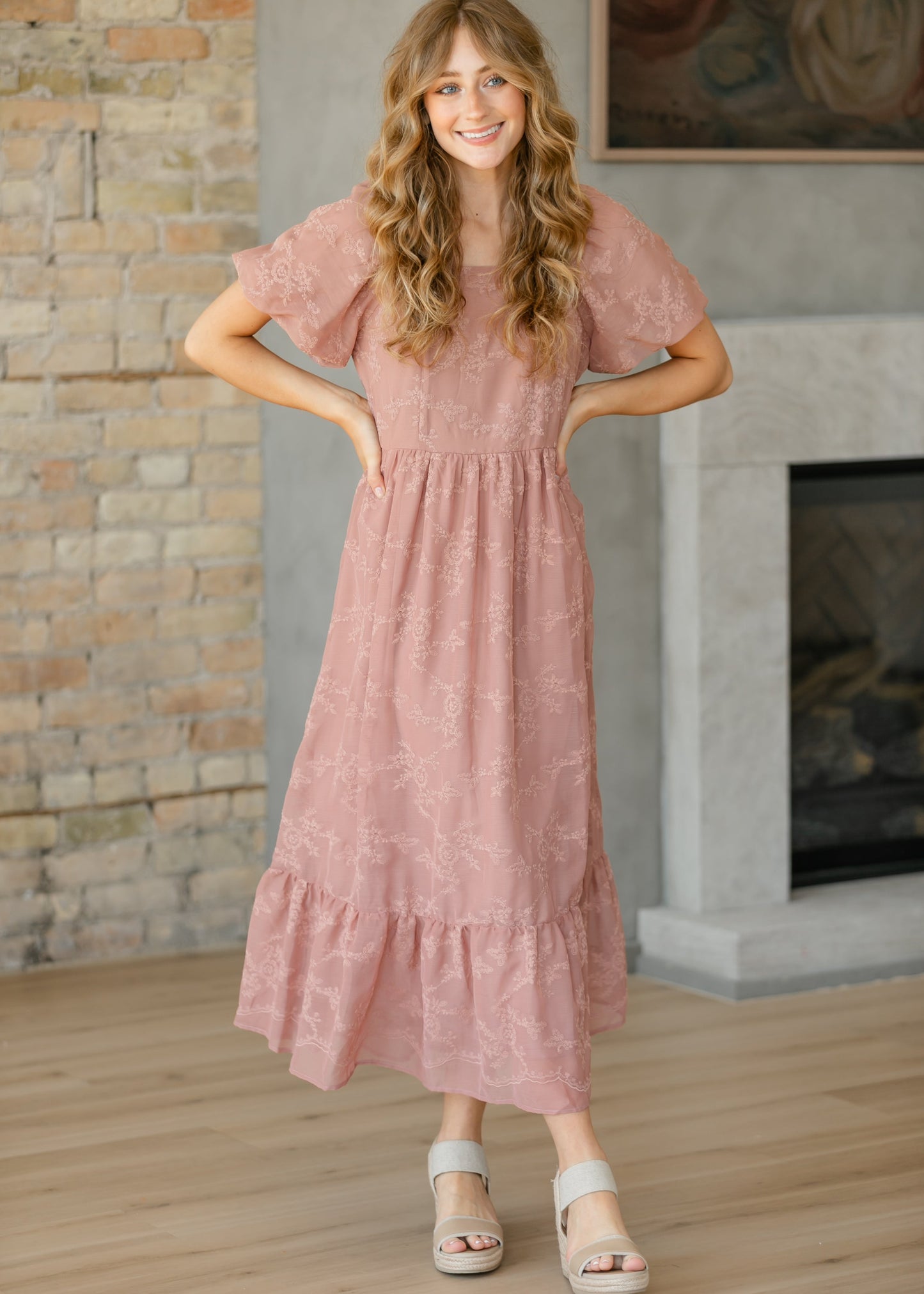 Embroidered Chiffon Ruffle Sleeve Maxi Dress - FINAL SALE