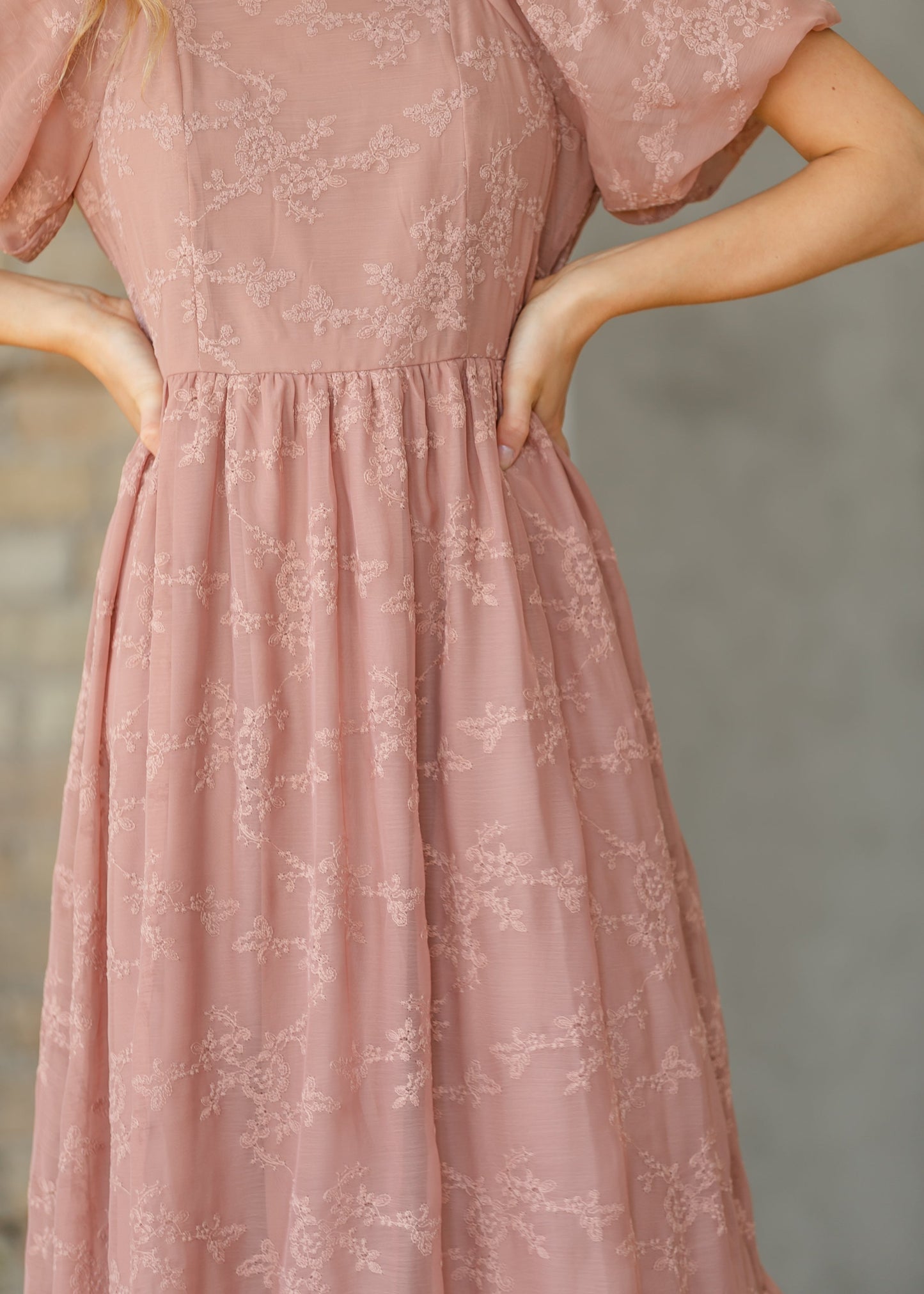 Embroidered Chiffon Ruffle Sleeve Maxi Dress - FINAL SALE