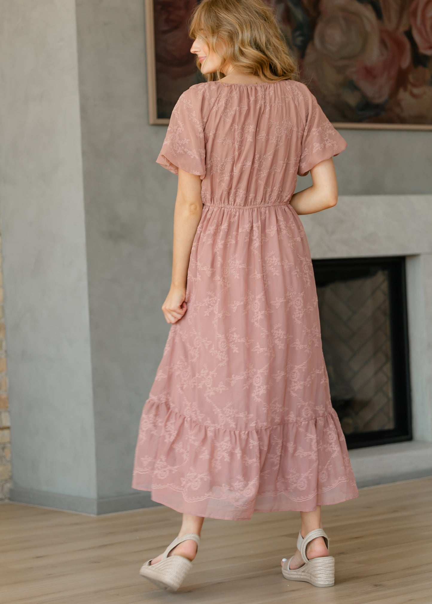 Embroidered Chiffon Ruffle Sleeve Maxi Dress - FINAL SALE
