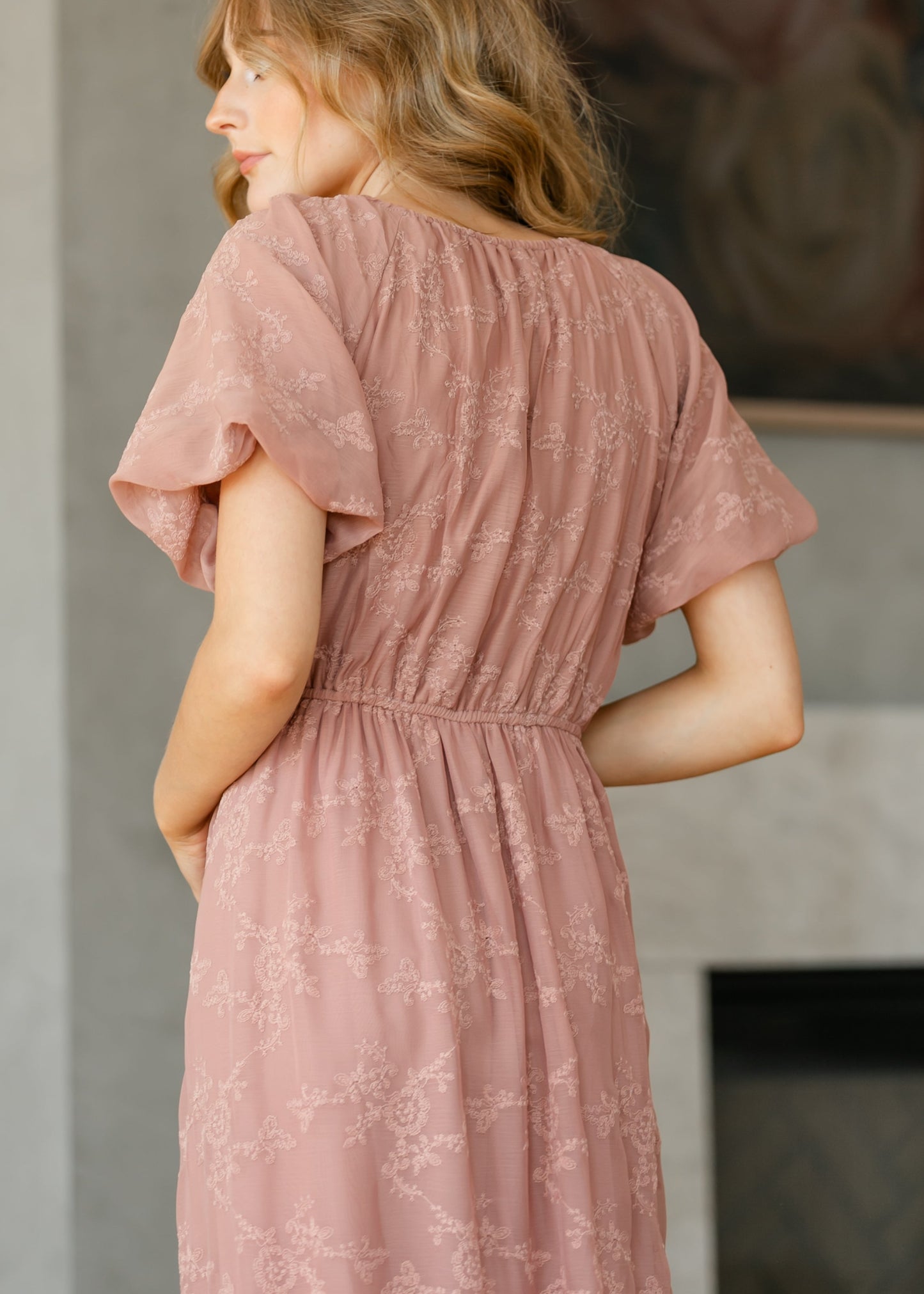 Embroidered Chiffon Ruffle Sleeve Maxi Dress - FINAL SALE