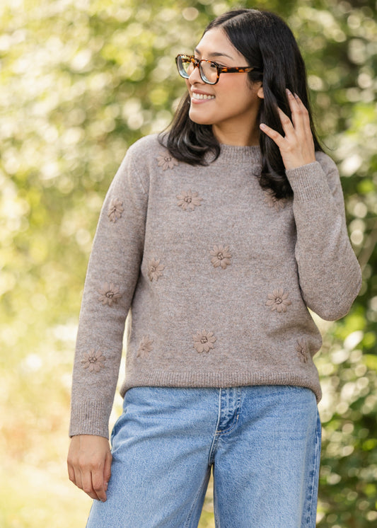 Embroidered Floral Crewneck Sweater - FINAL SALE