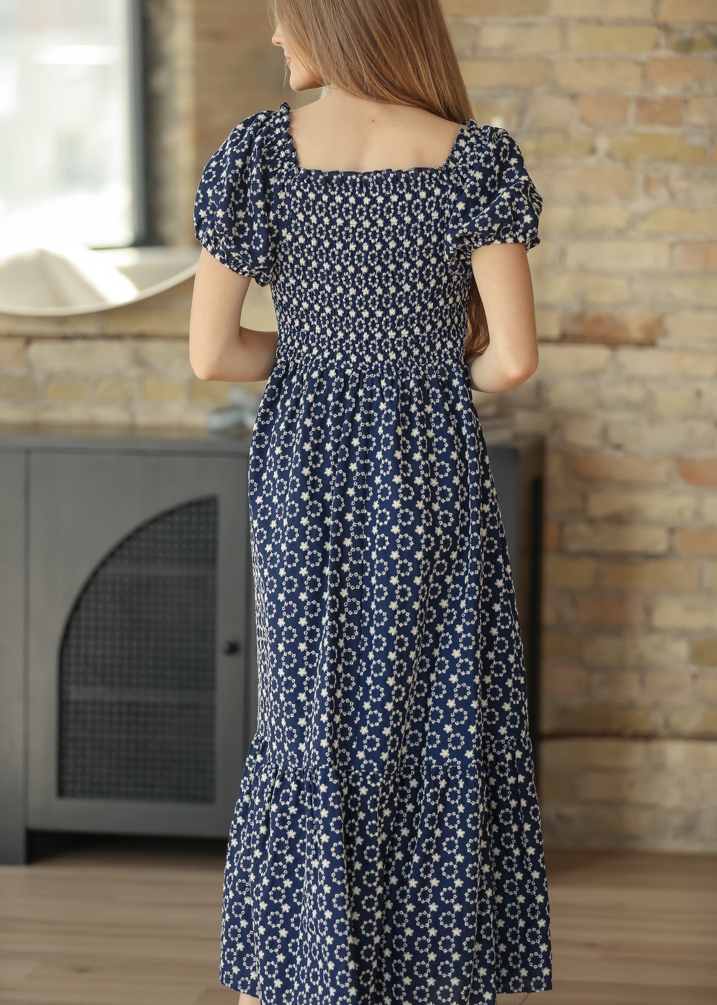 Embroidered Floral Smocked Maxi Dress