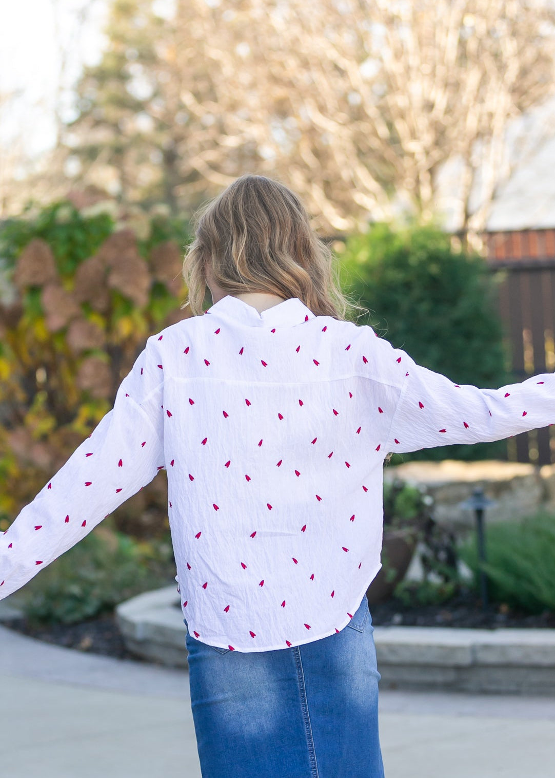 Embroidered Heart Button Down Top