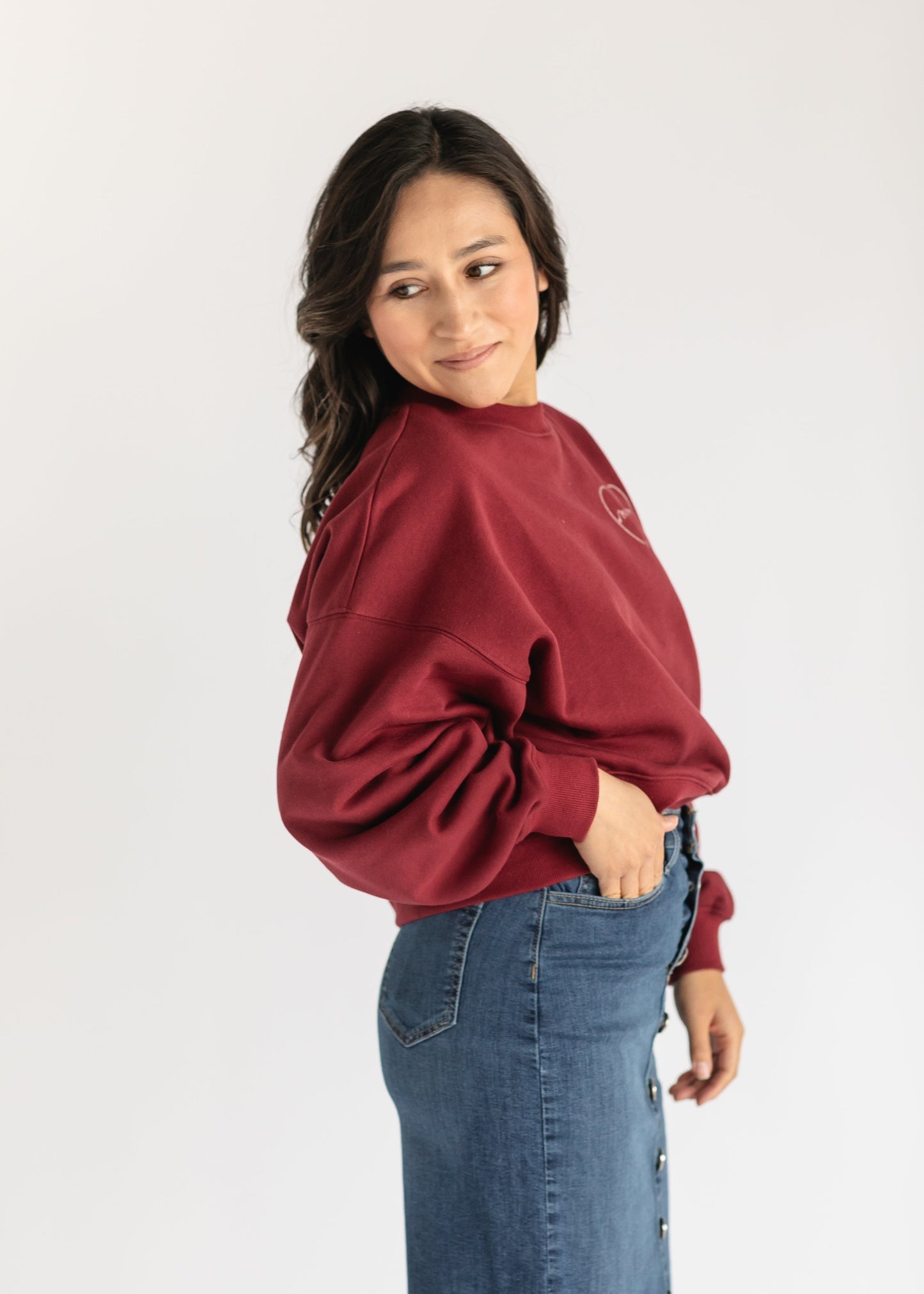 Embroidered Love Mom Crewneck Sweatshirt - FINAL SALE