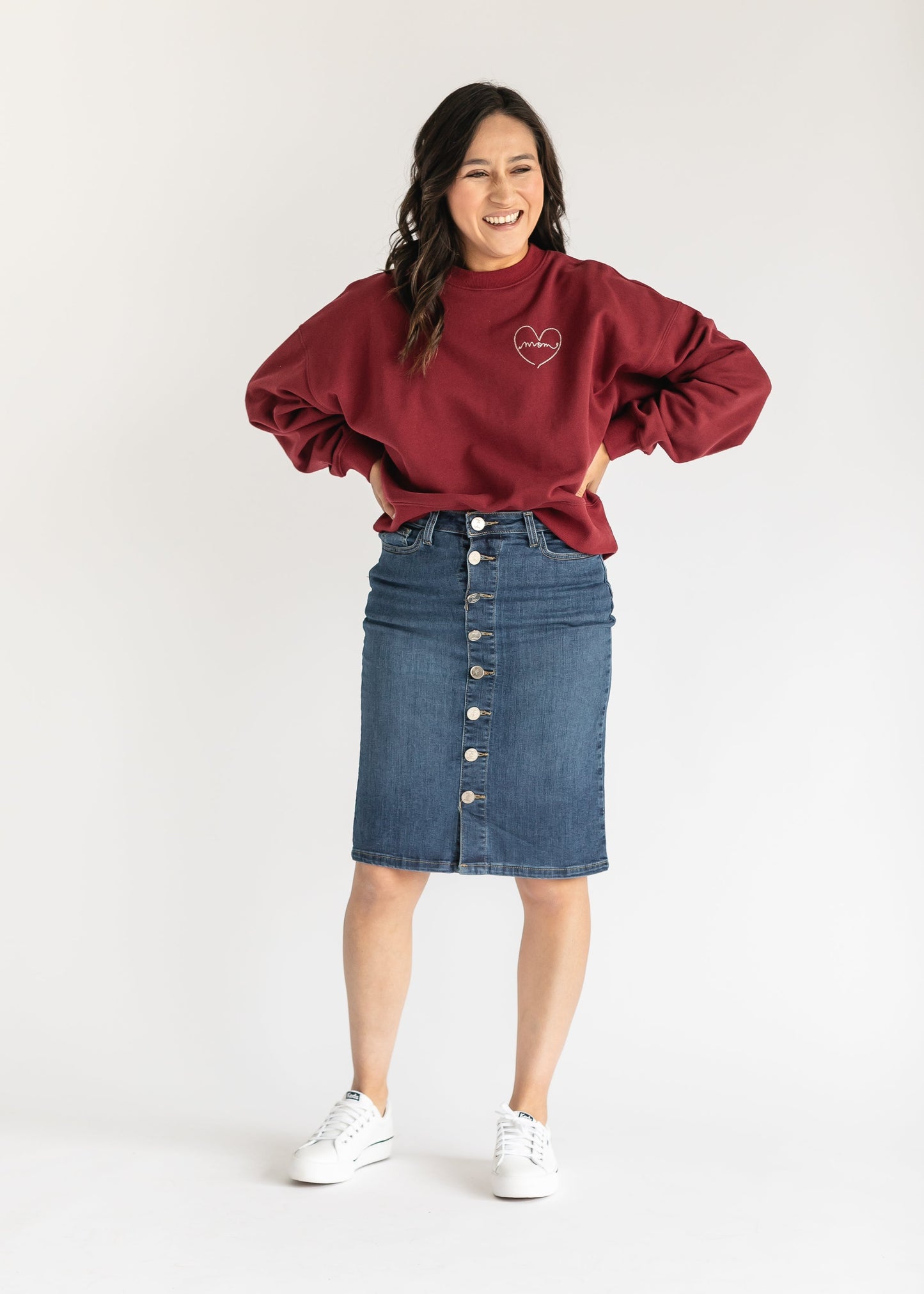 Embroidered Love Mom Crewneck Sweatshirt - FINAL SALE