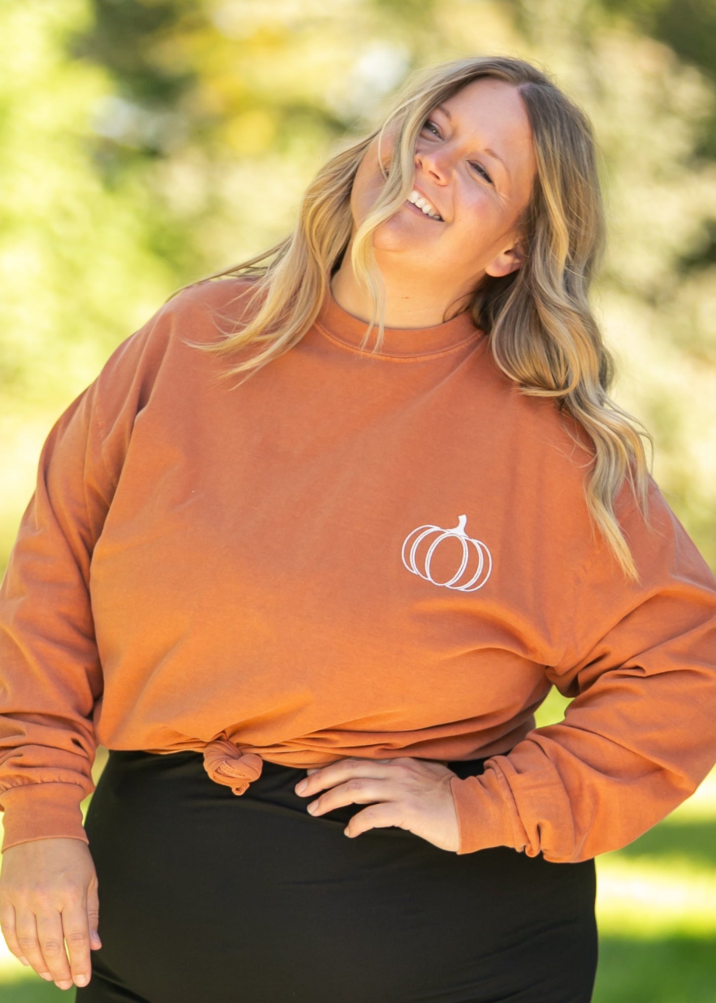 Embroidered Pumpkin Long Sleeve Graphic Tee - FINAL SALE