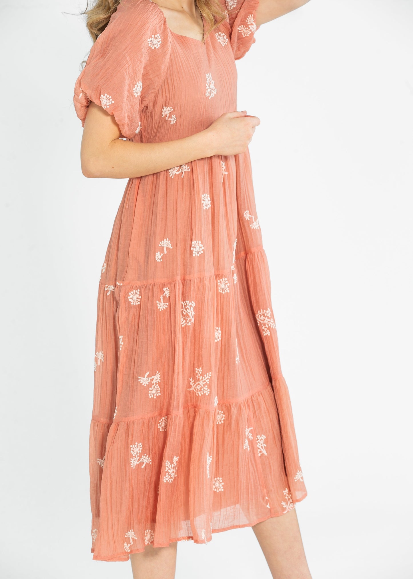Embroidered Sweetheart Neck Tiered Dress - FINAL SALE