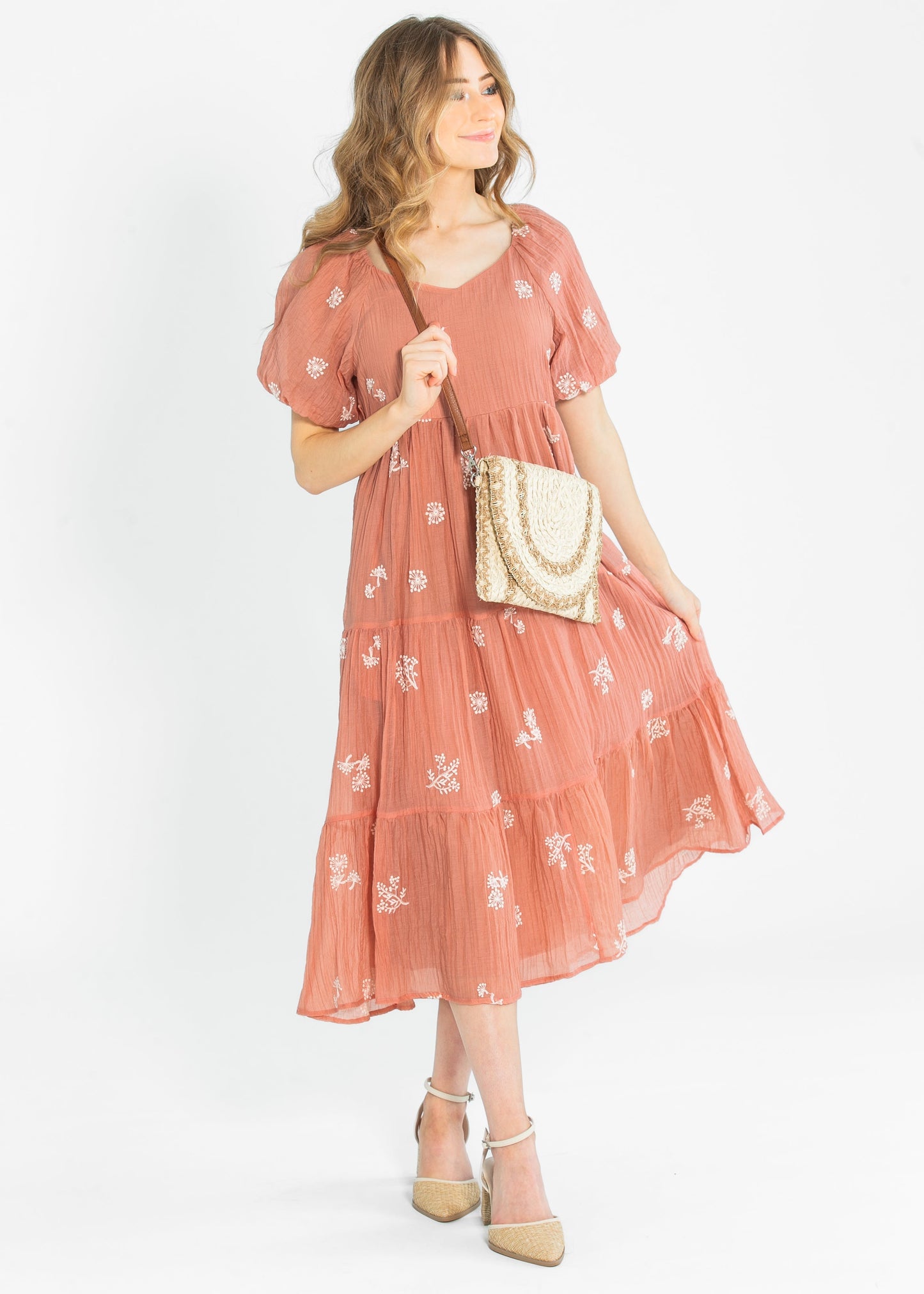 Embroidered Sweetheart Neck Tiered Dress - FINAL SALE